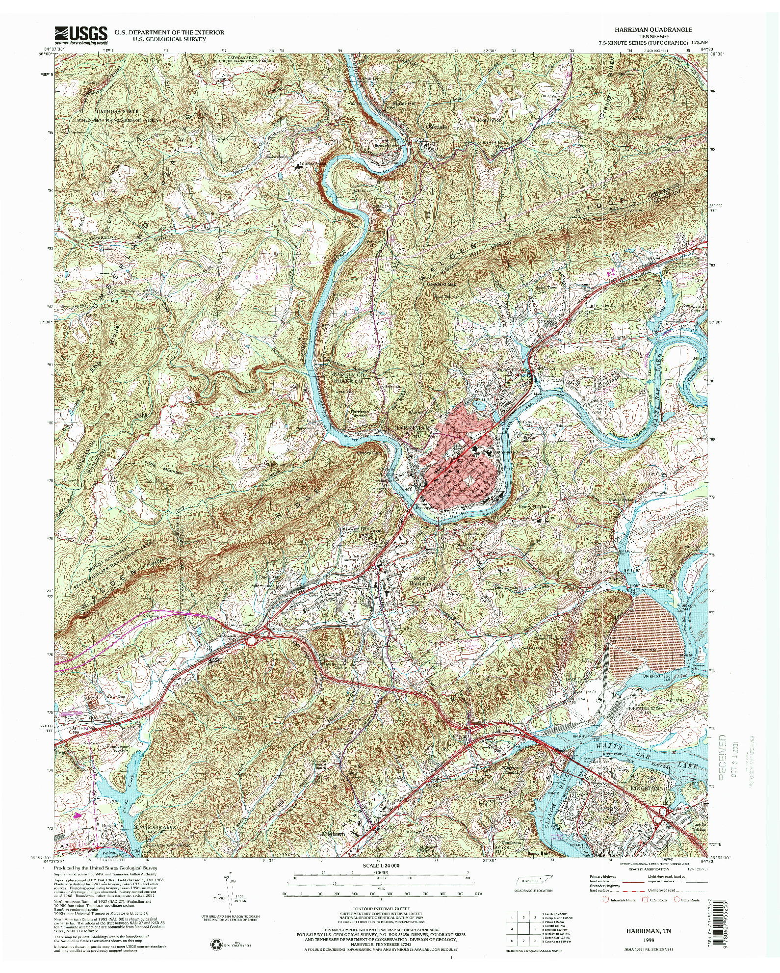 USGS 1:24000-SCALE QUADRANGLE FOR HARRIMAN, TN 1998