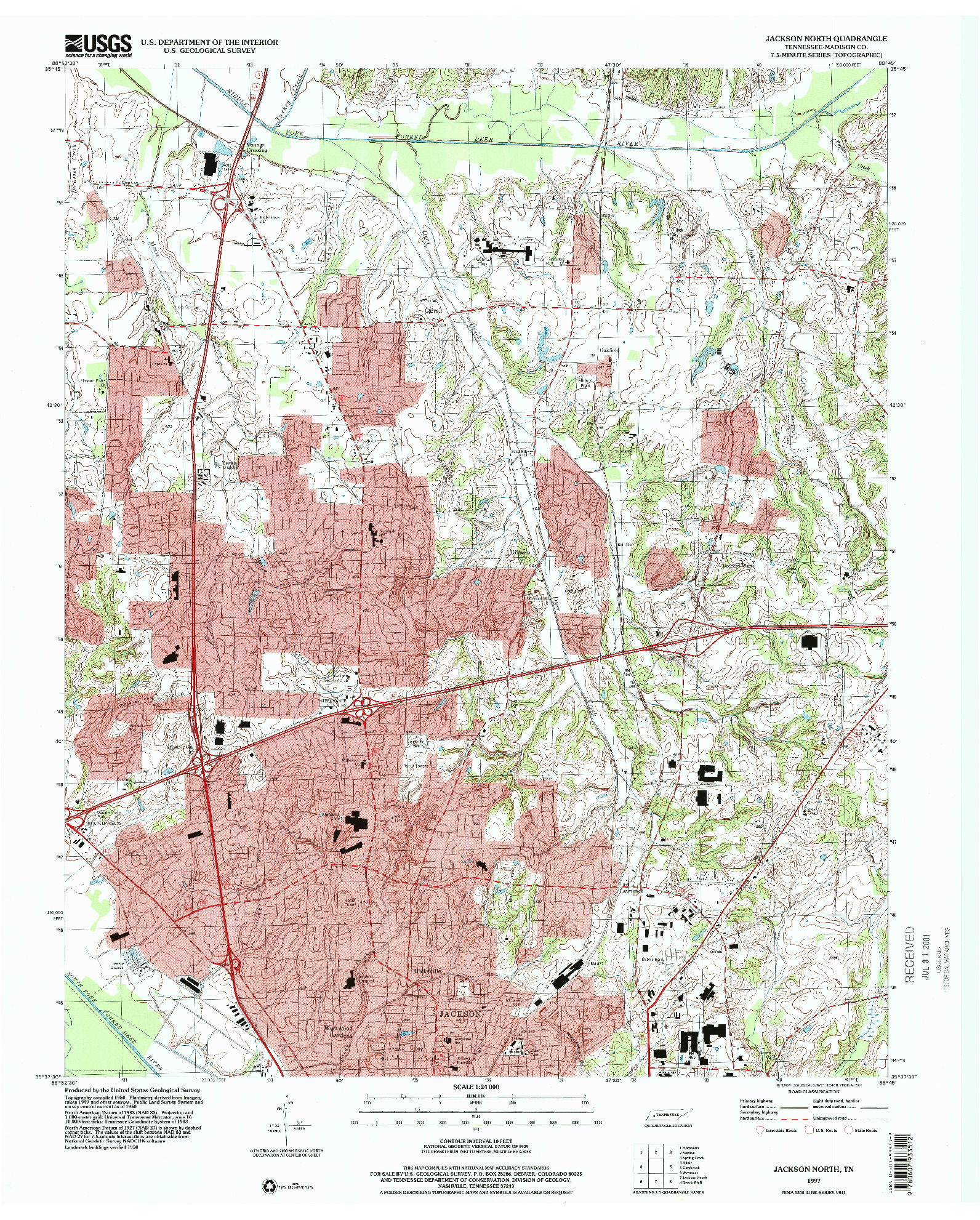 USGS 1:24000-SCALE QUADRANGLE FOR JACKSON NORTH, TN 1997