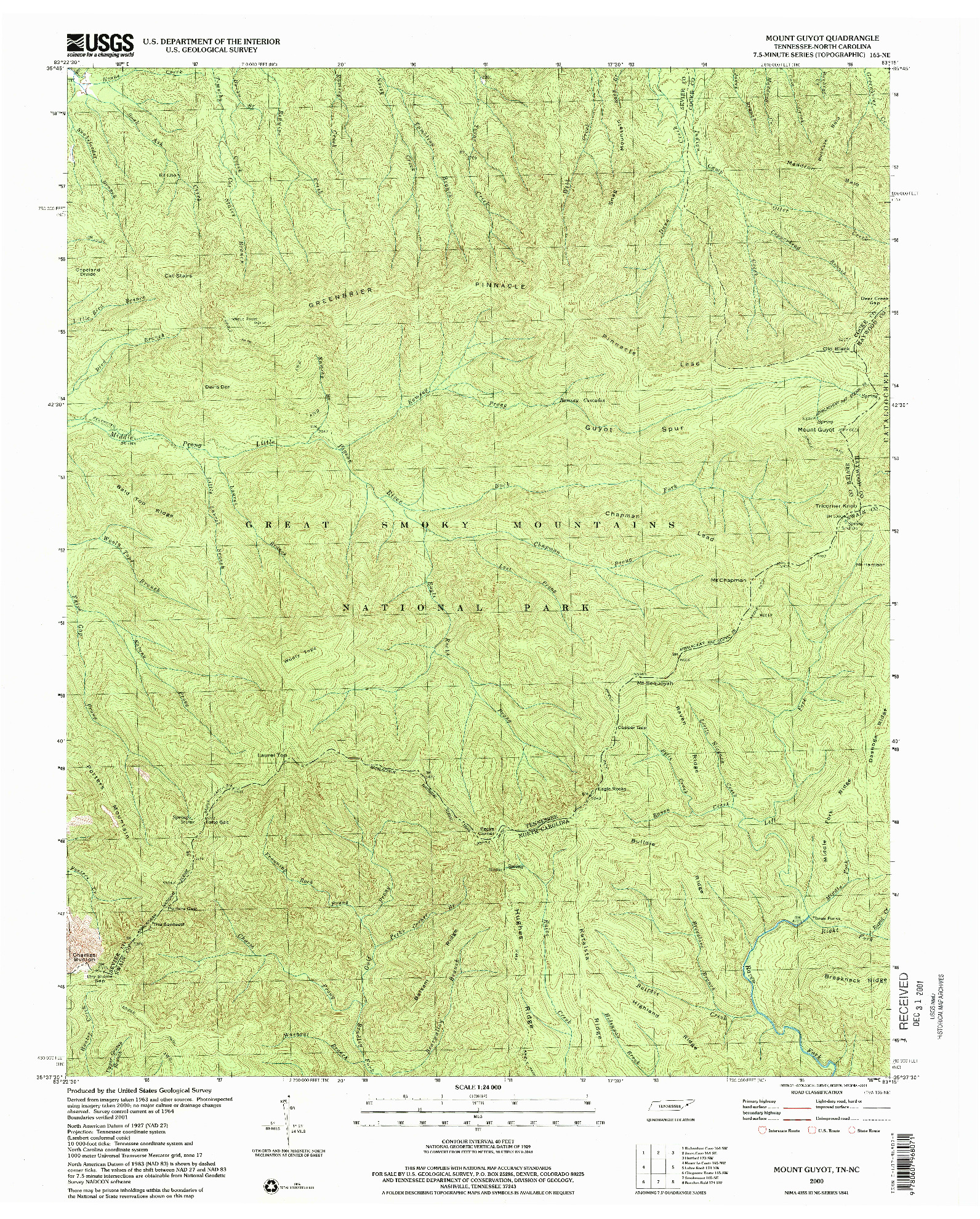 USGS 1:24000-SCALE QUADRANGLE FOR MOUNT GUYOT, TN 2000