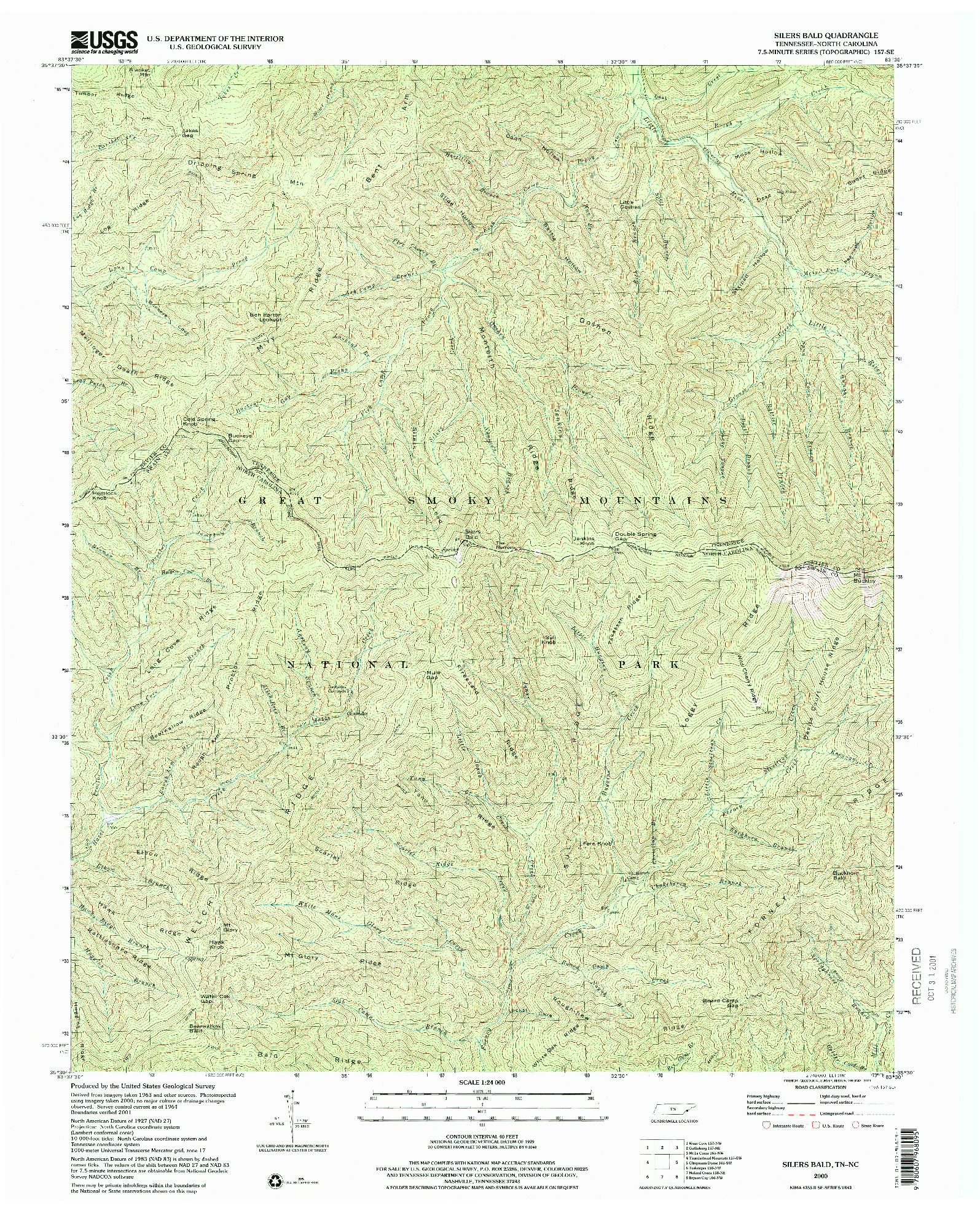 USGS 1:24000-SCALE QUADRANGLE FOR SILERS BALD, TN 2000