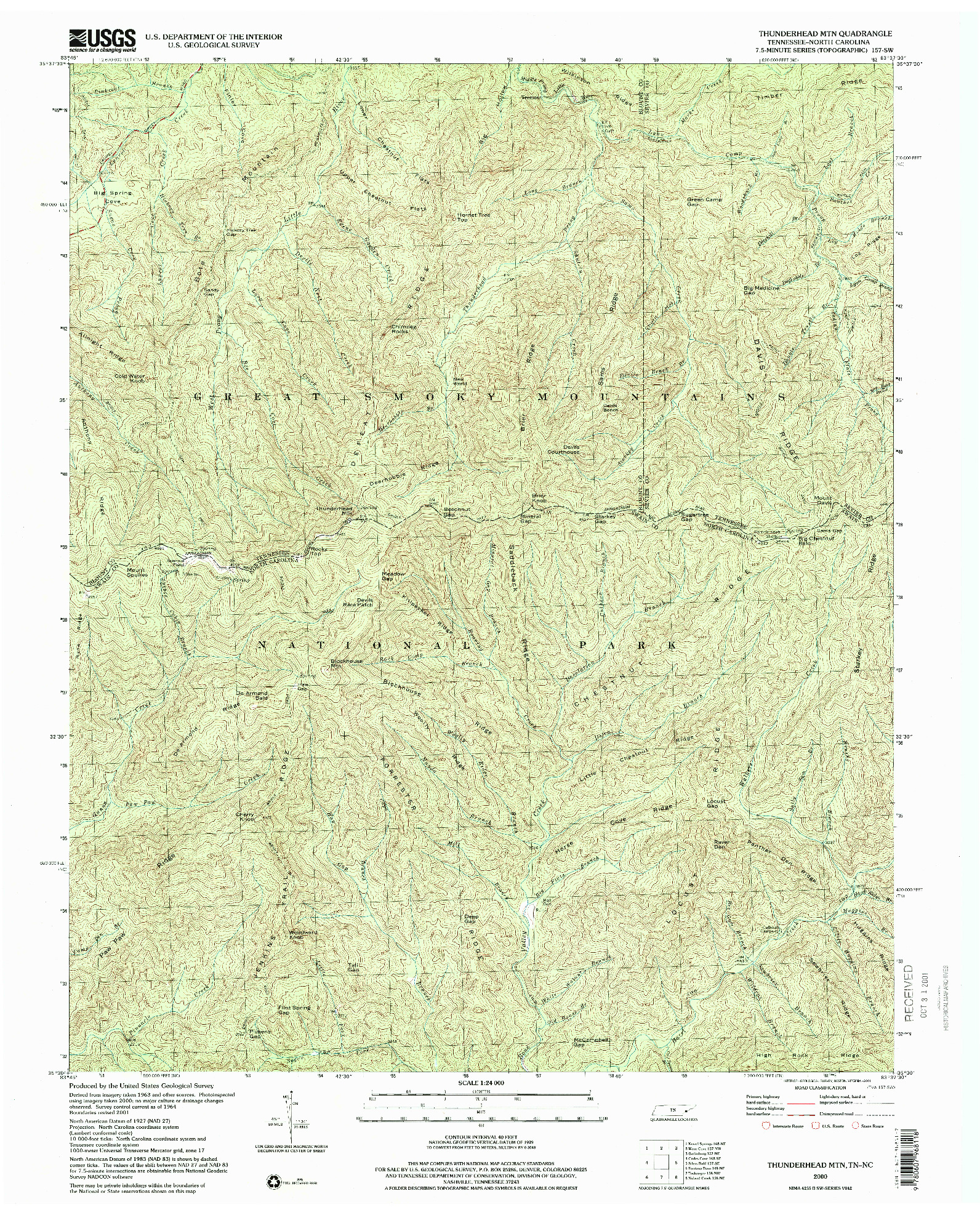 USGS 1:24000-SCALE QUADRANGLE FOR THUNDERHEAD MTN, TN 2000
