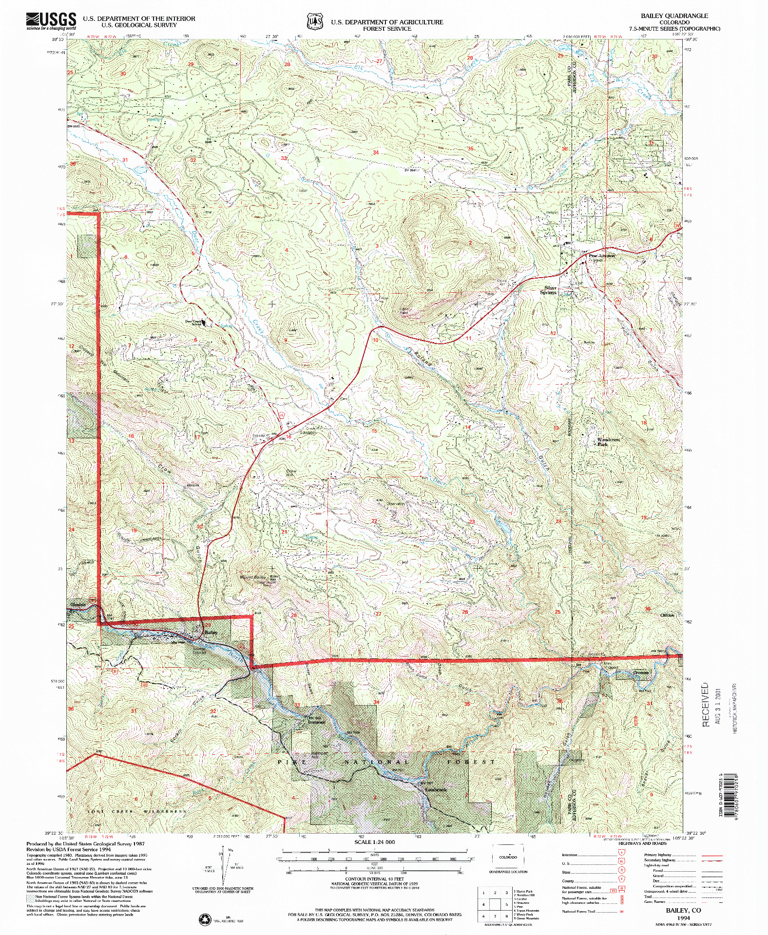 USGS 1:24000-SCALE QUADRANGLE FOR BAILEY, CO 1994