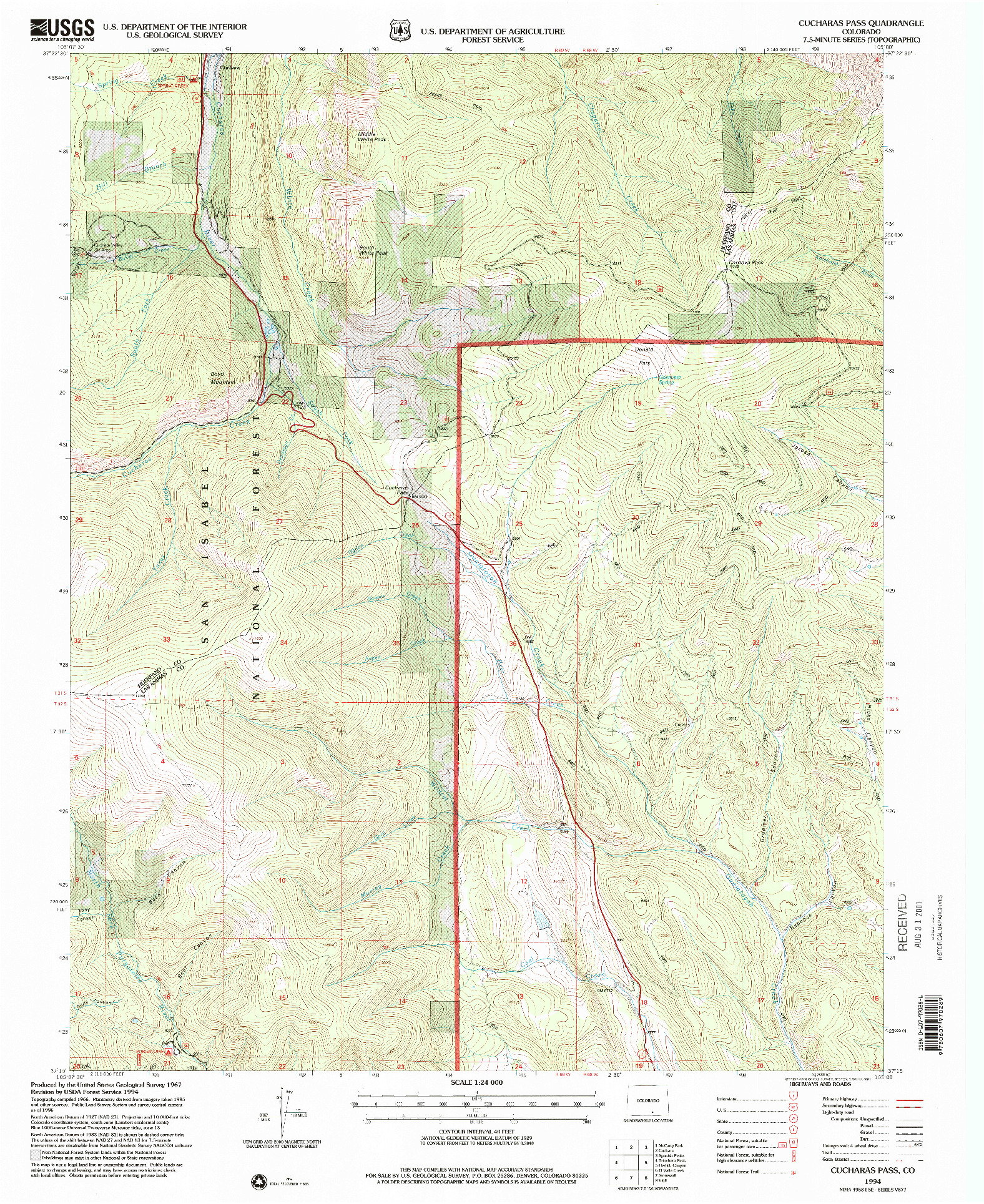 USGS 1:24000-SCALE QUADRANGLE FOR CUCHARAS PASS, CO 1994