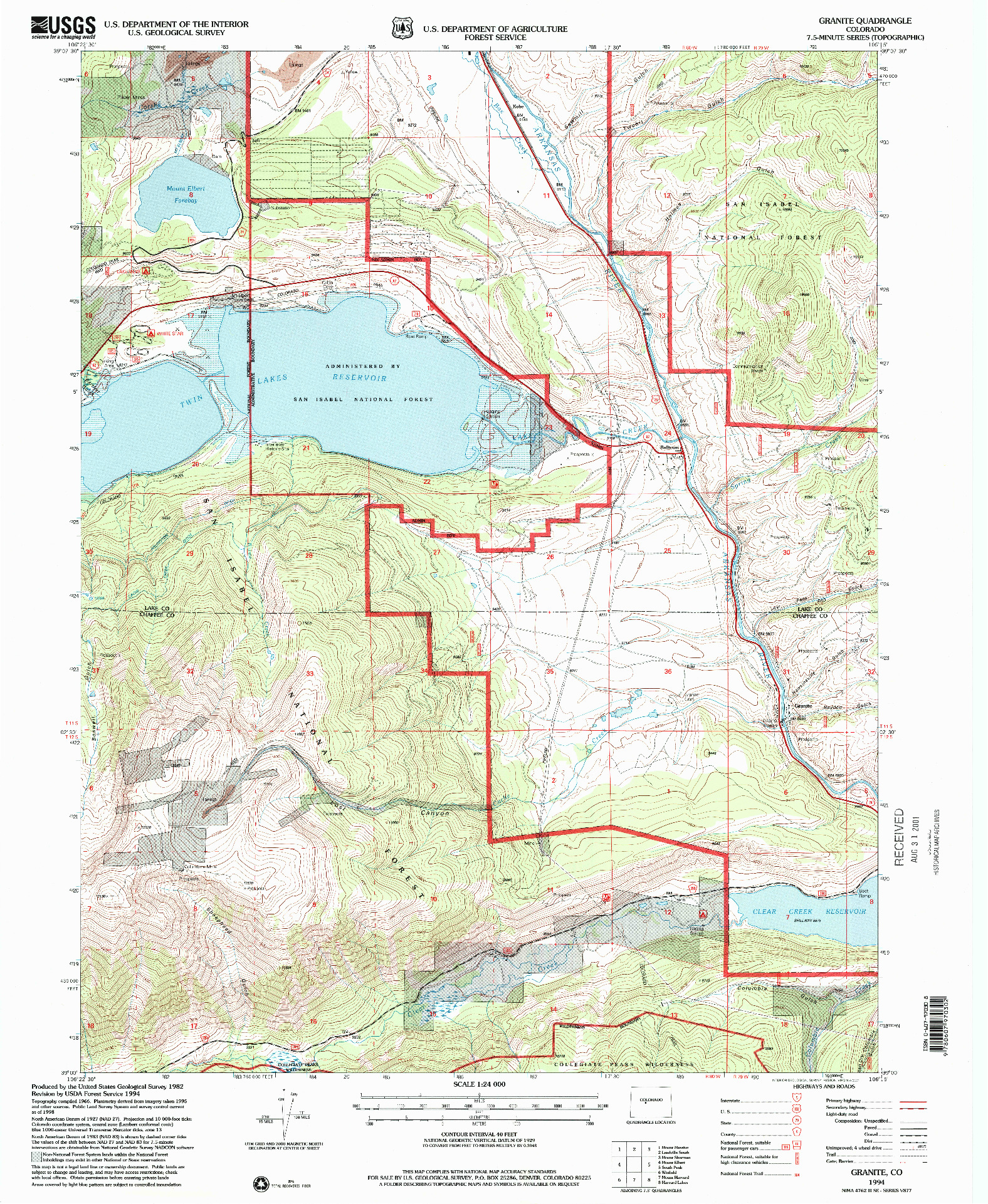 USGS 1:24000-SCALE QUADRANGLE FOR GRANITE, CO 1994