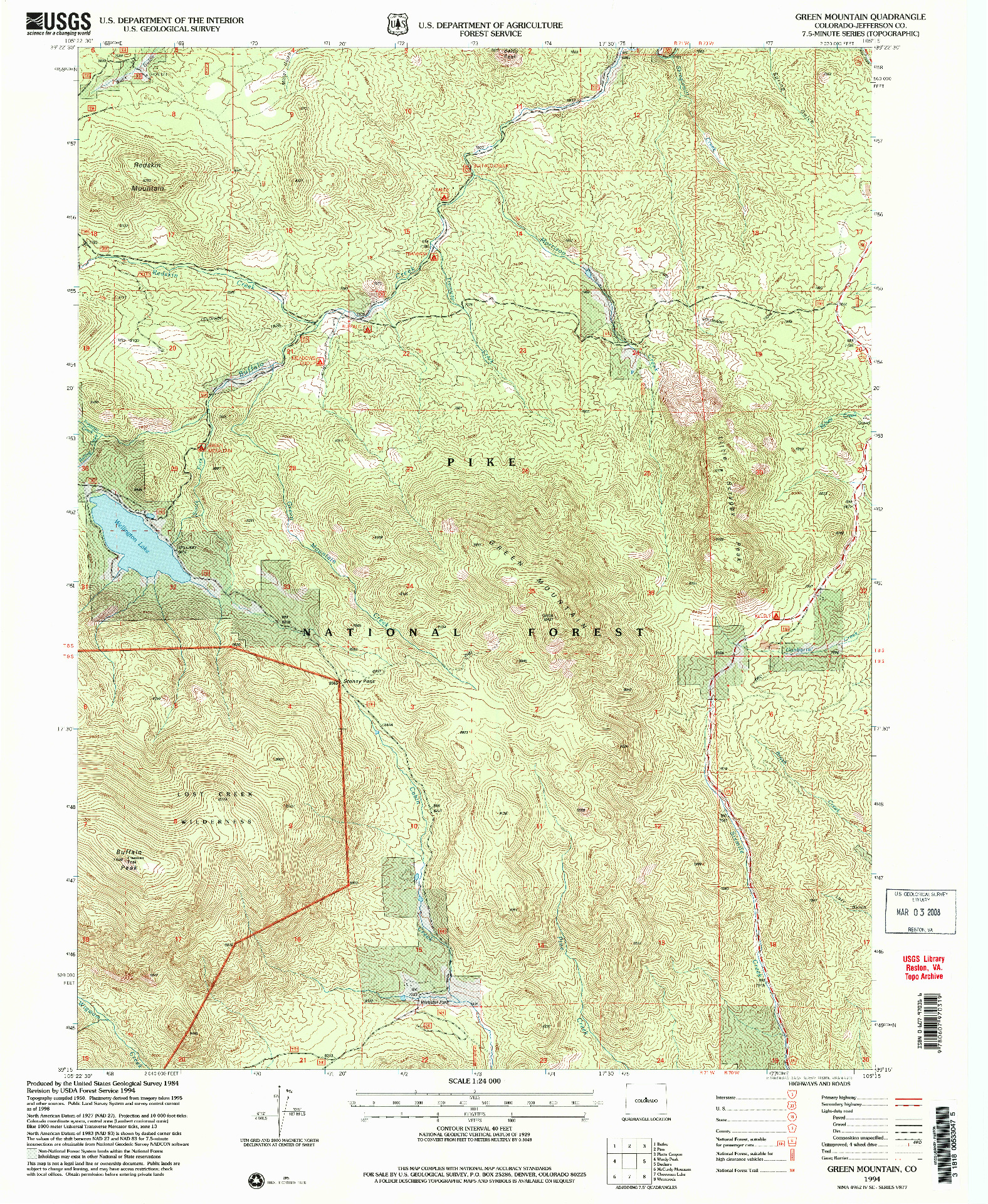 USGS 1:24000-SCALE QUADRANGLE FOR GREEN MOUNTAIN, CO 1994