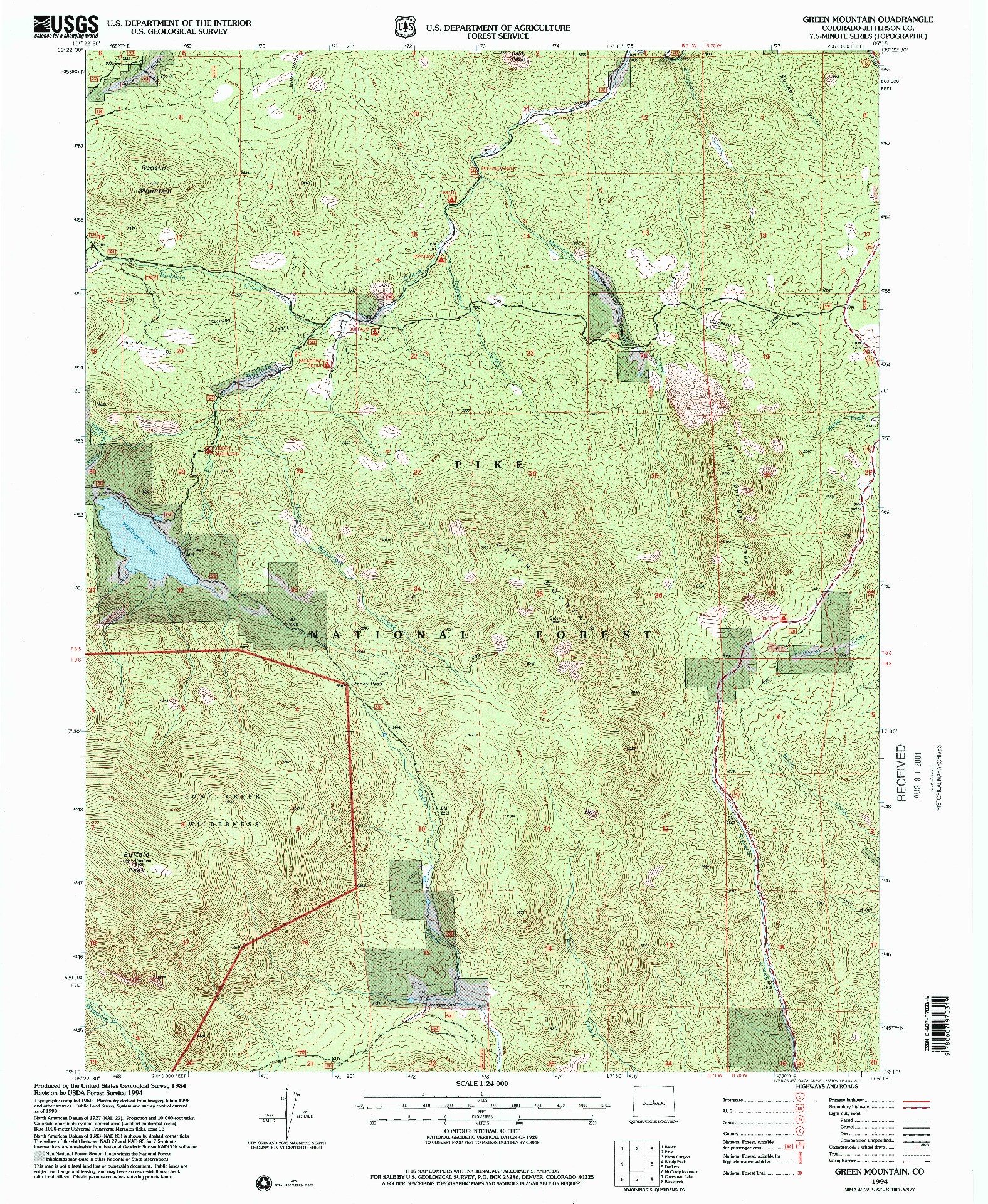 USGS 1:24000-SCALE QUADRANGLE FOR GREEN MOUNTAIN, CO 1994