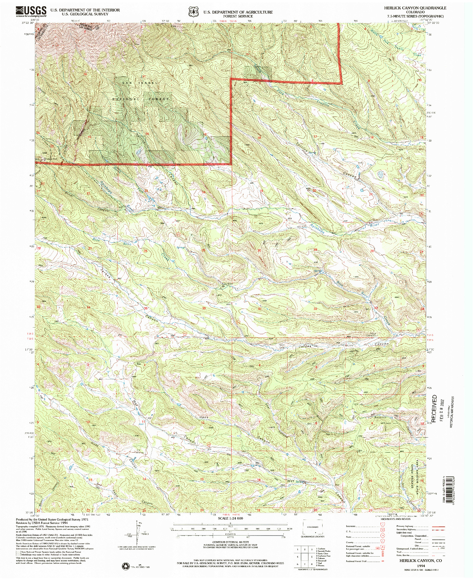 USGS 1:24000-SCALE QUADRANGLE FOR HERLICK CANYON, CO 1994