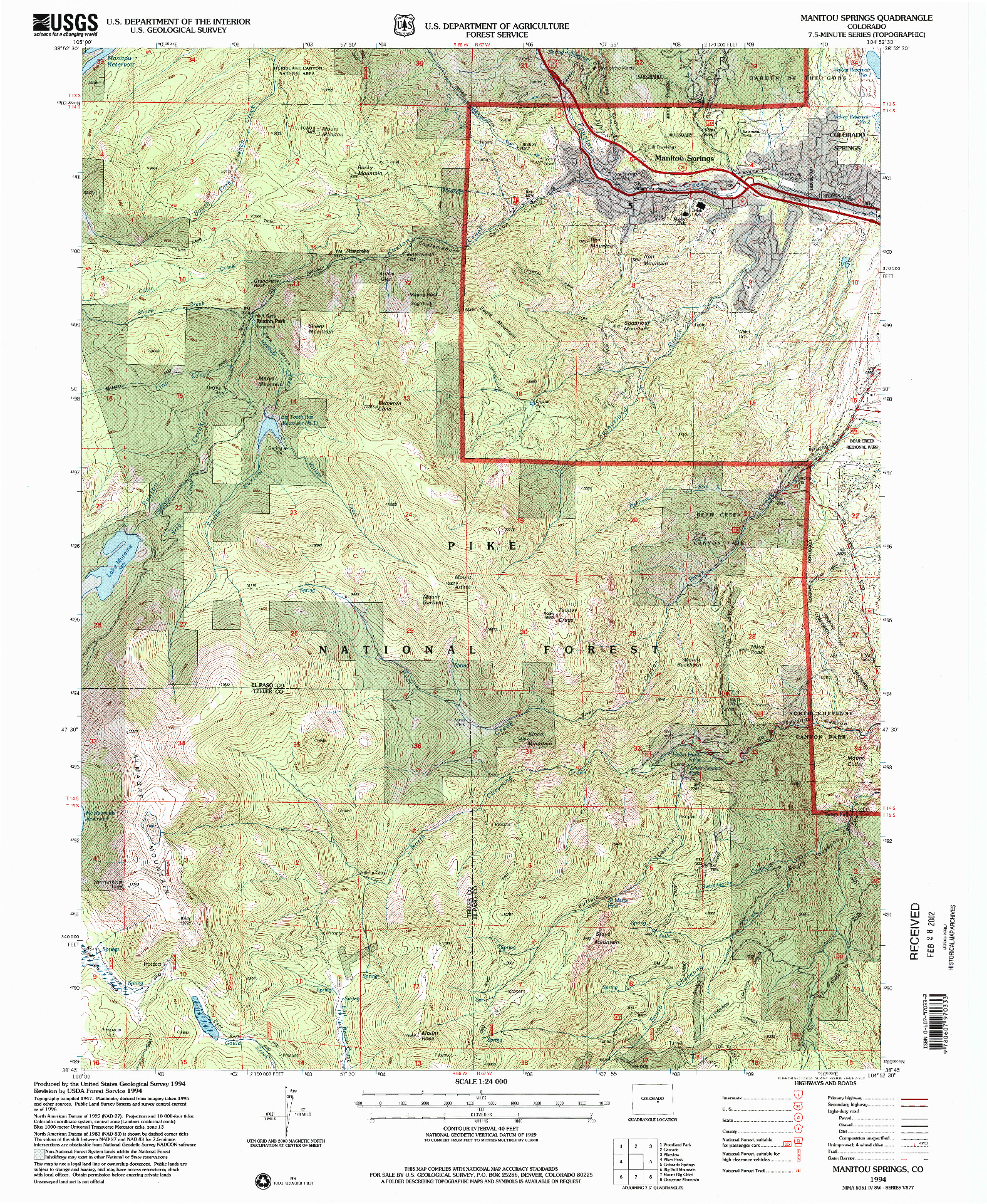 USGS 1:24000-SCALE QUADRANGLE FOR MANITOU SPRINGS, CO 1994