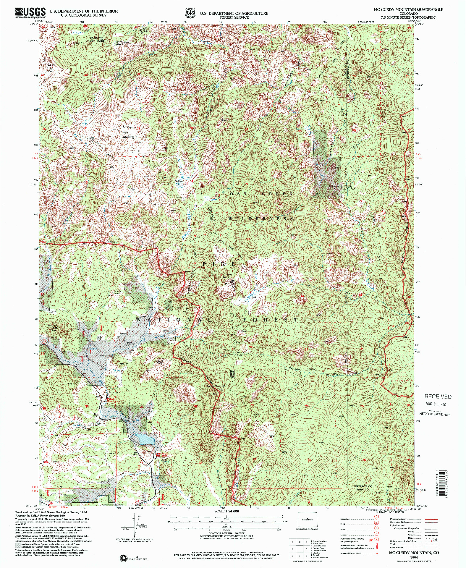 USGS 1:24000-SCALE QUADRANGLE FOR MC CURDY MOUNTAIN, CO 1994