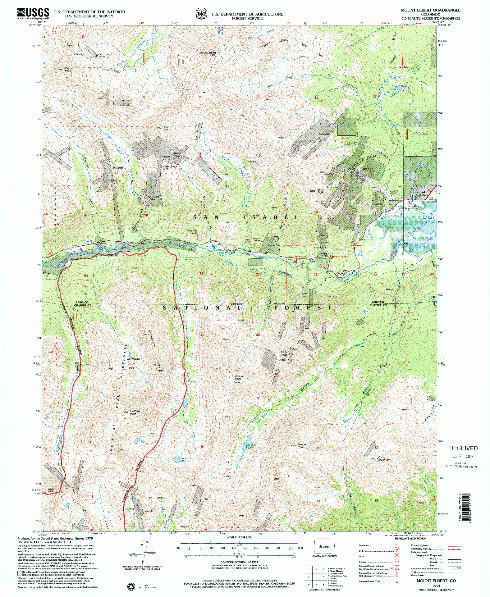 USGS 1:24000-SCALE QUADRANGLE FOR MOUNT ELBERT, CO 1994
