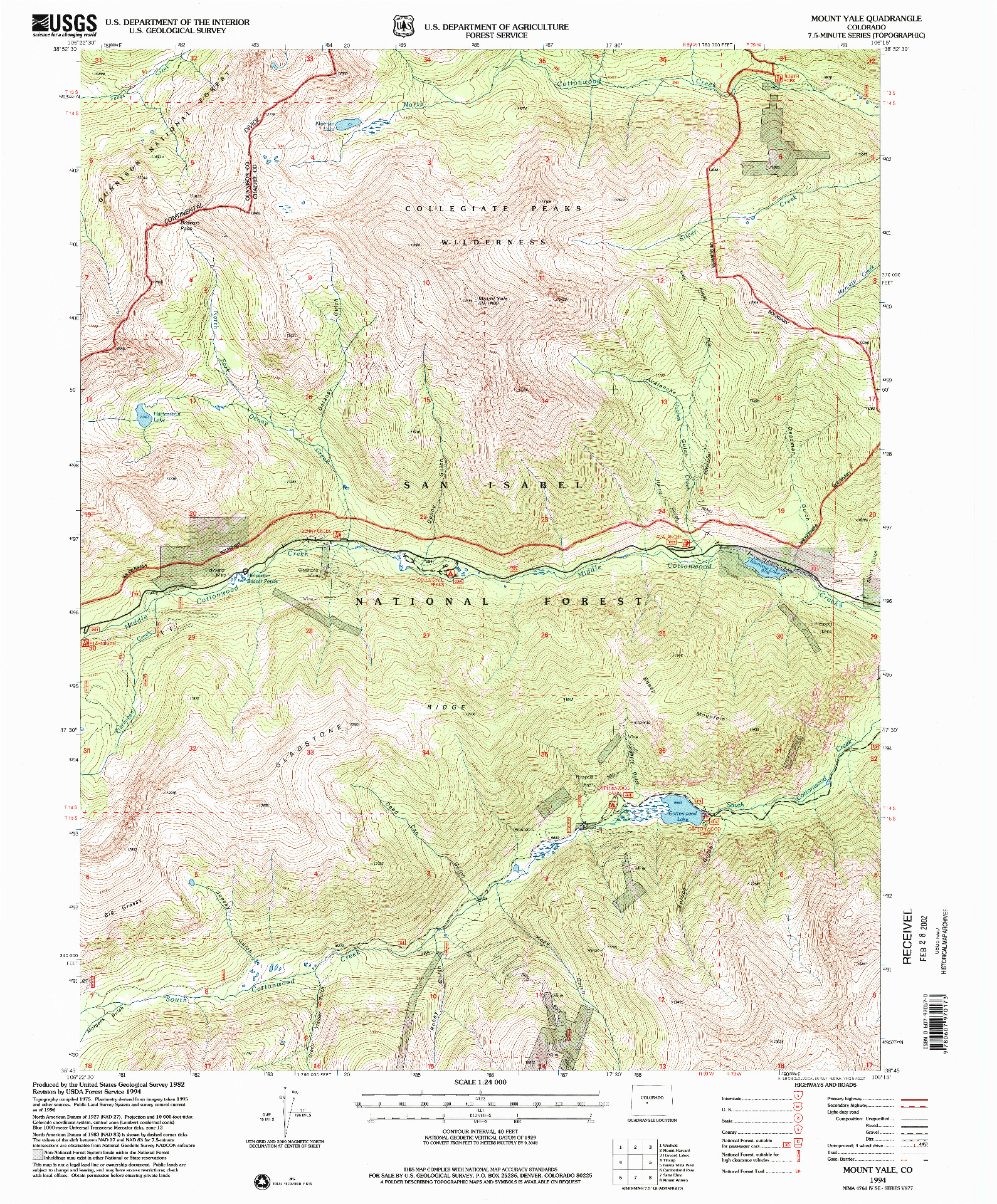 USGS 1:24000-SCALE QUADRANGLE FOR MOUNT YALE, CO 1994