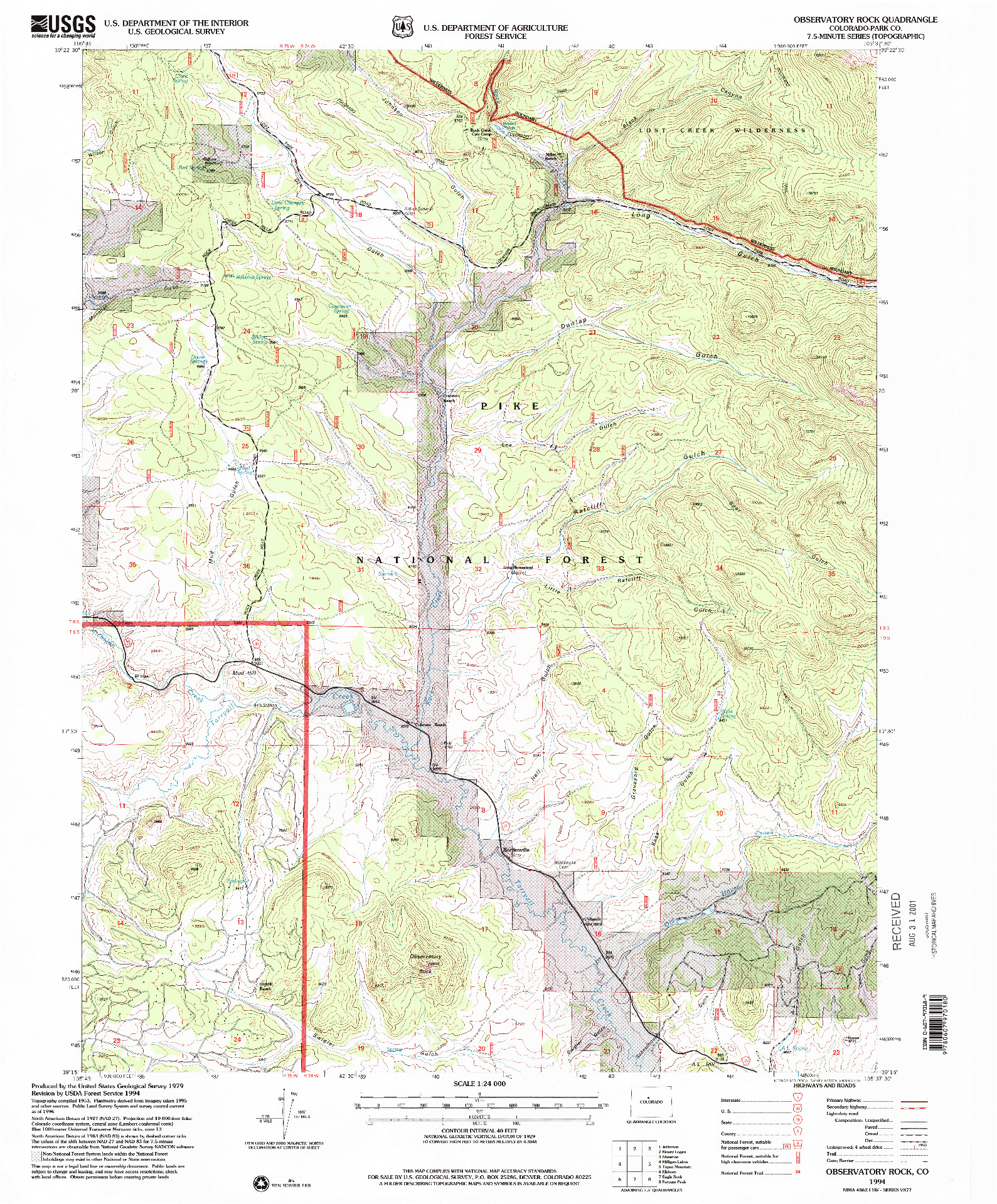USGS 1:24000-SCALE QUADRANGLE FOR OBSERVATORY ROCK, CO 1994