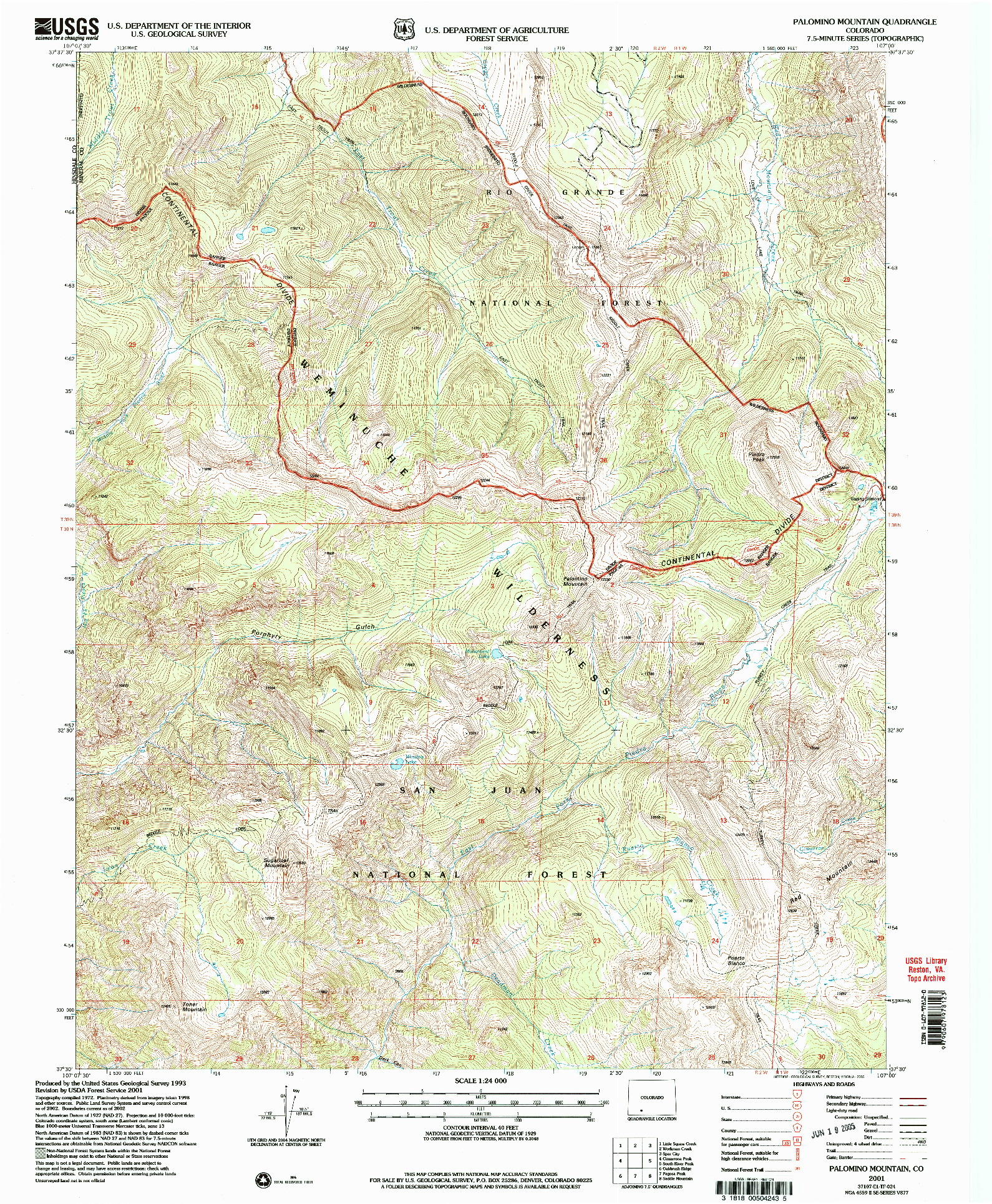 USGS 1:24000-SCALE QUADRANGLE FOR PALOMINO MOUNTAIN, CO 2001