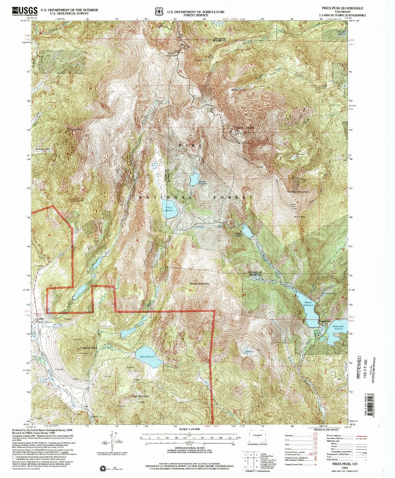 USGS 1:24000-SCALE QUADRANGLE FOR PIKES PEAK, CO 1994