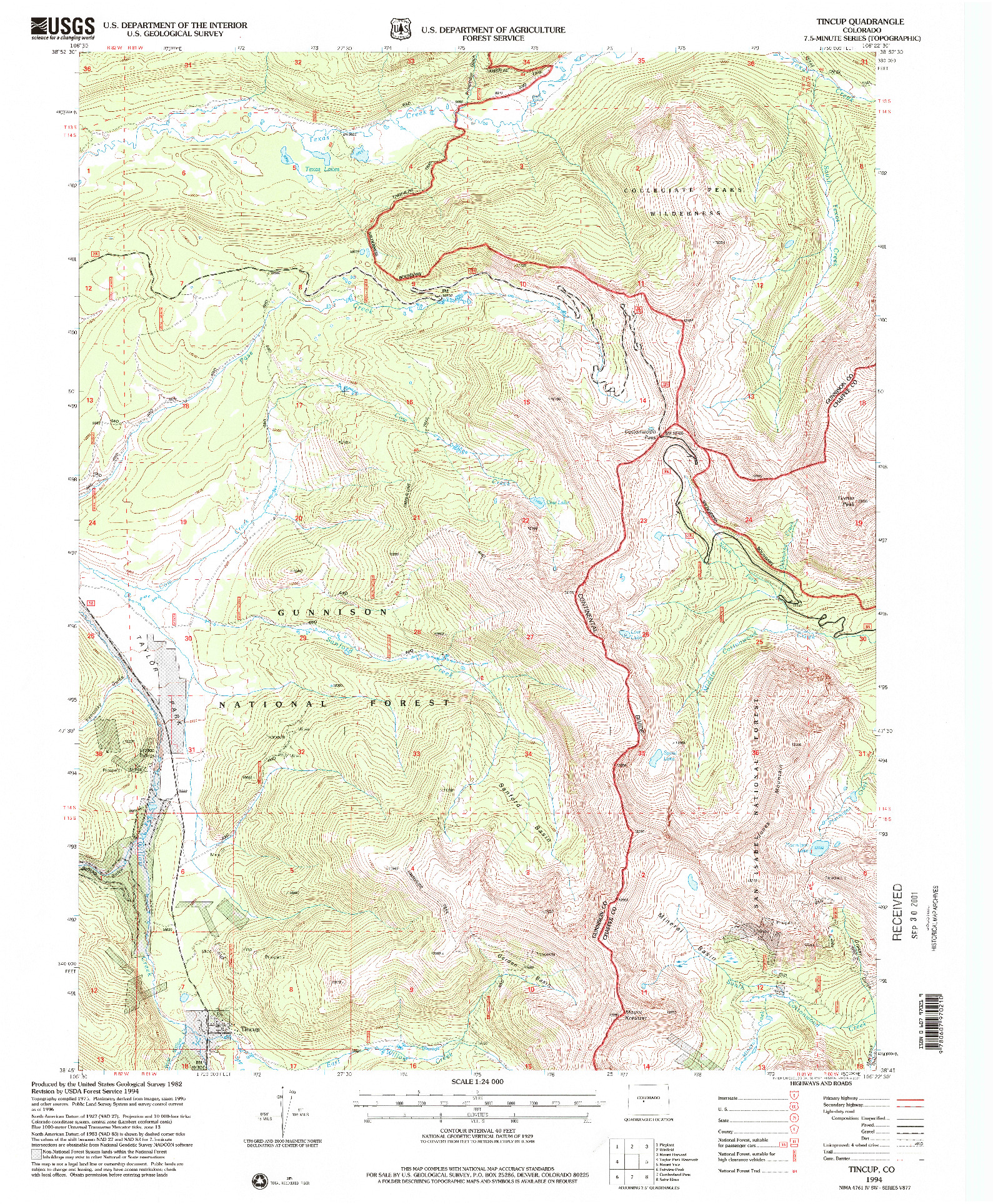 USGS 1:24000-SCALE QUADRANGLE FOR TINCUP, CO 1994