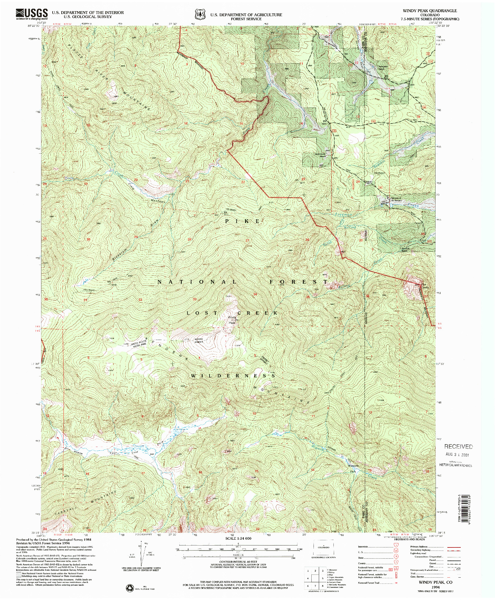 USGS 1:24000-SCALE QUADRANGLE FOR WINDY PEAK, CO 1994