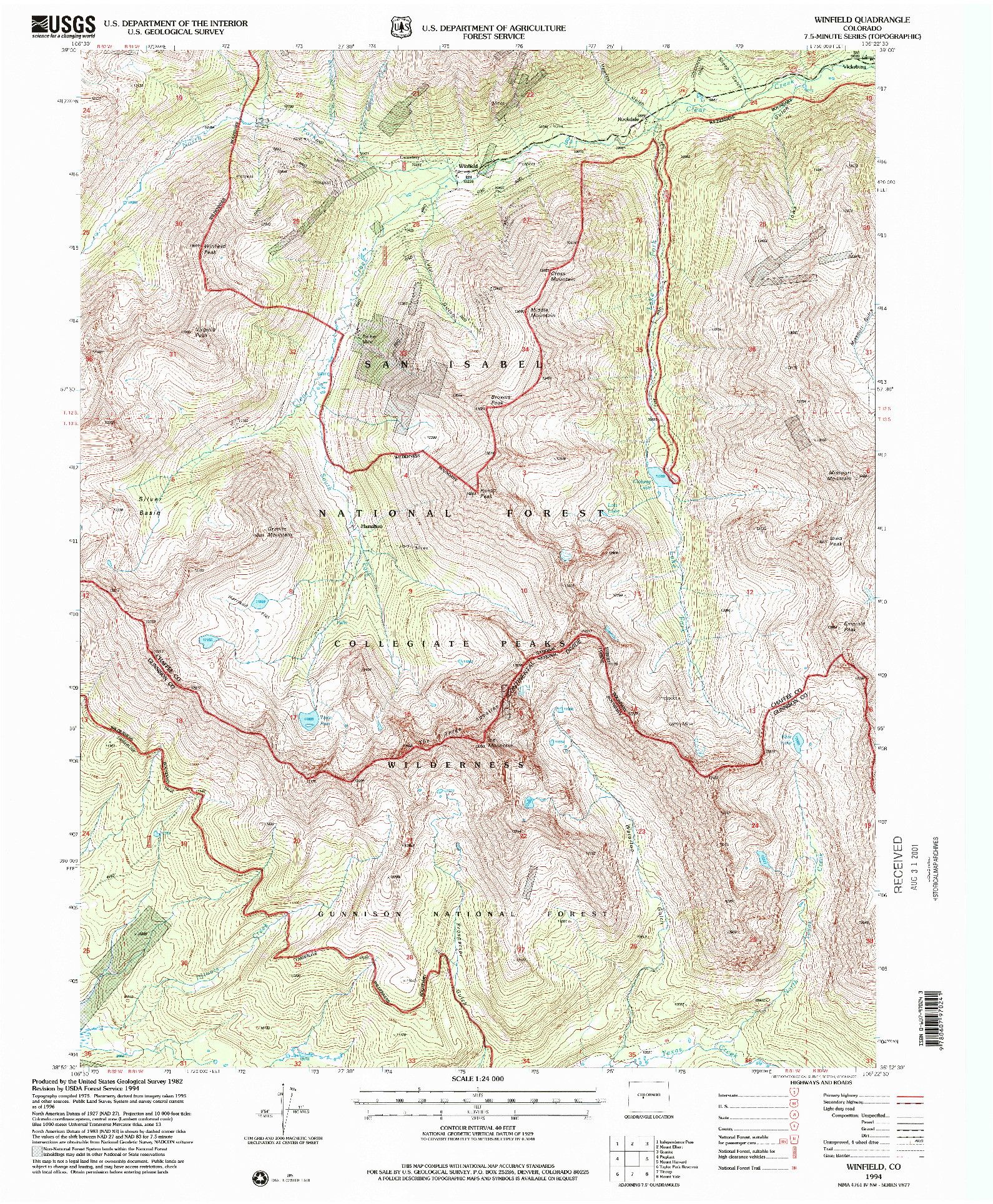 USGS 1:24000-SCALE QUADRANGLE FOR WINFIELD, CO 1994