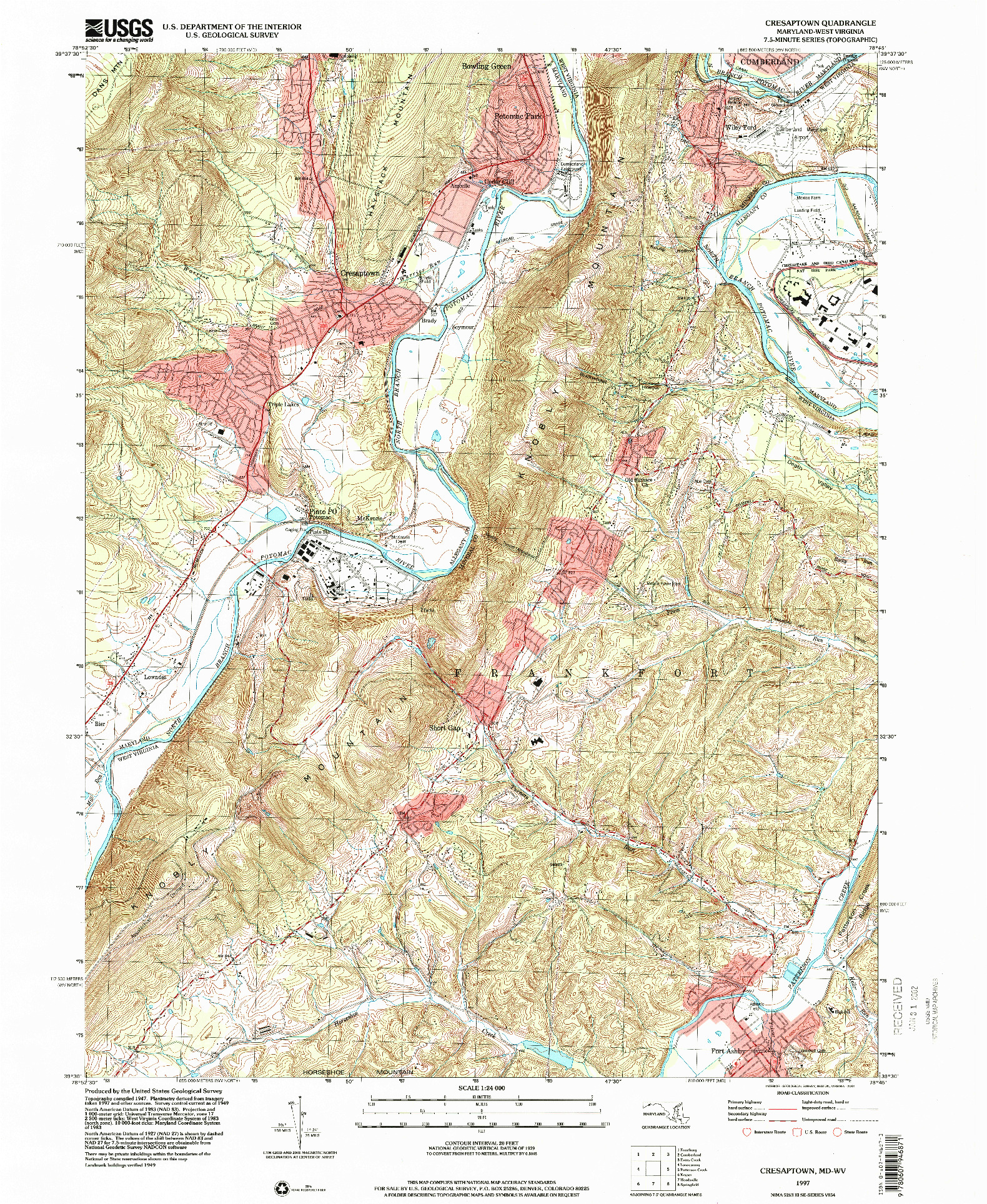 USGS 1:24000-SCALE QUADRANGLE FOR CRESAPTOWN, MD 1997
