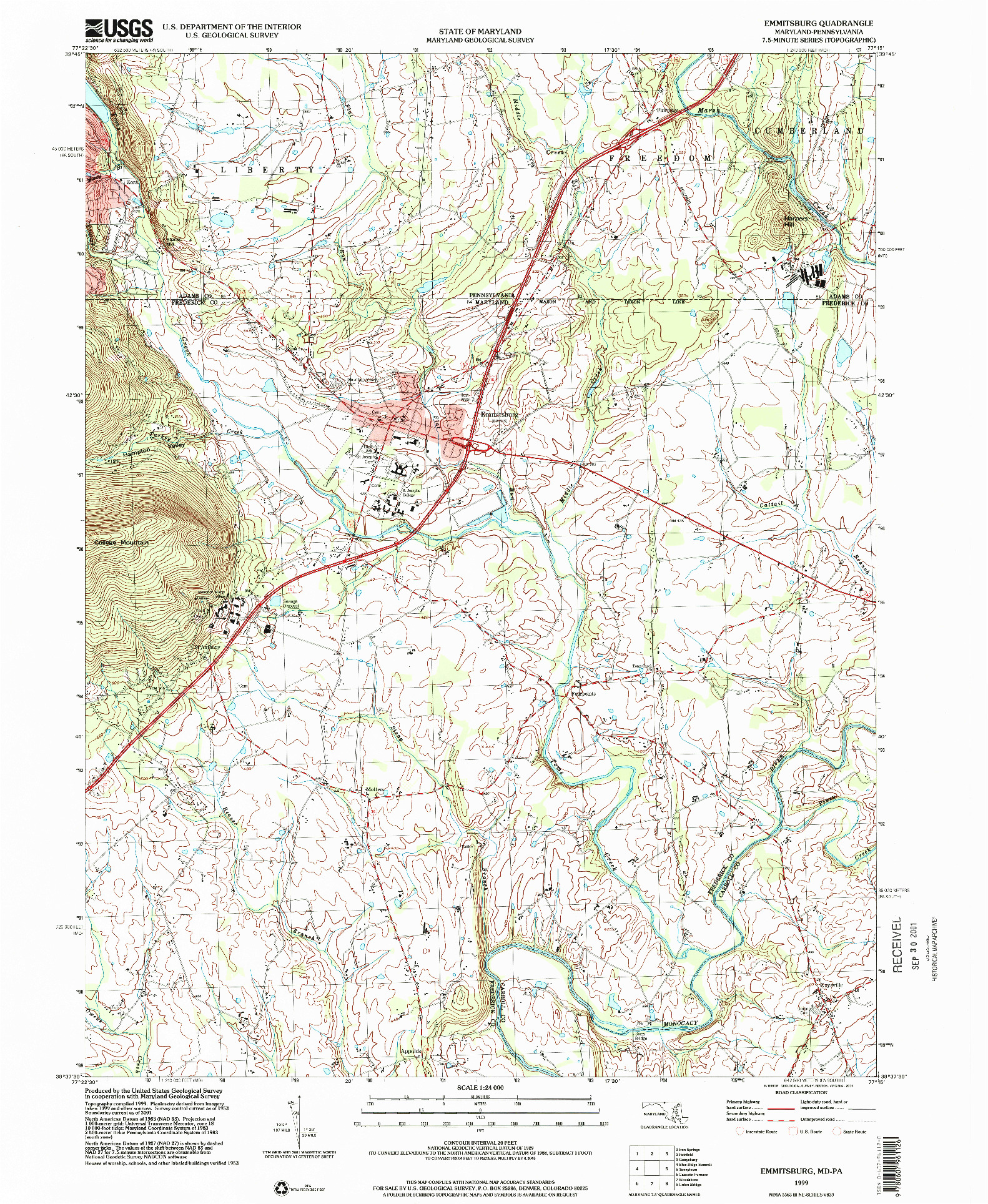 USGS 1:24000-SCALE QUADRANGLE FOR EMMITSBURG, MD 1999