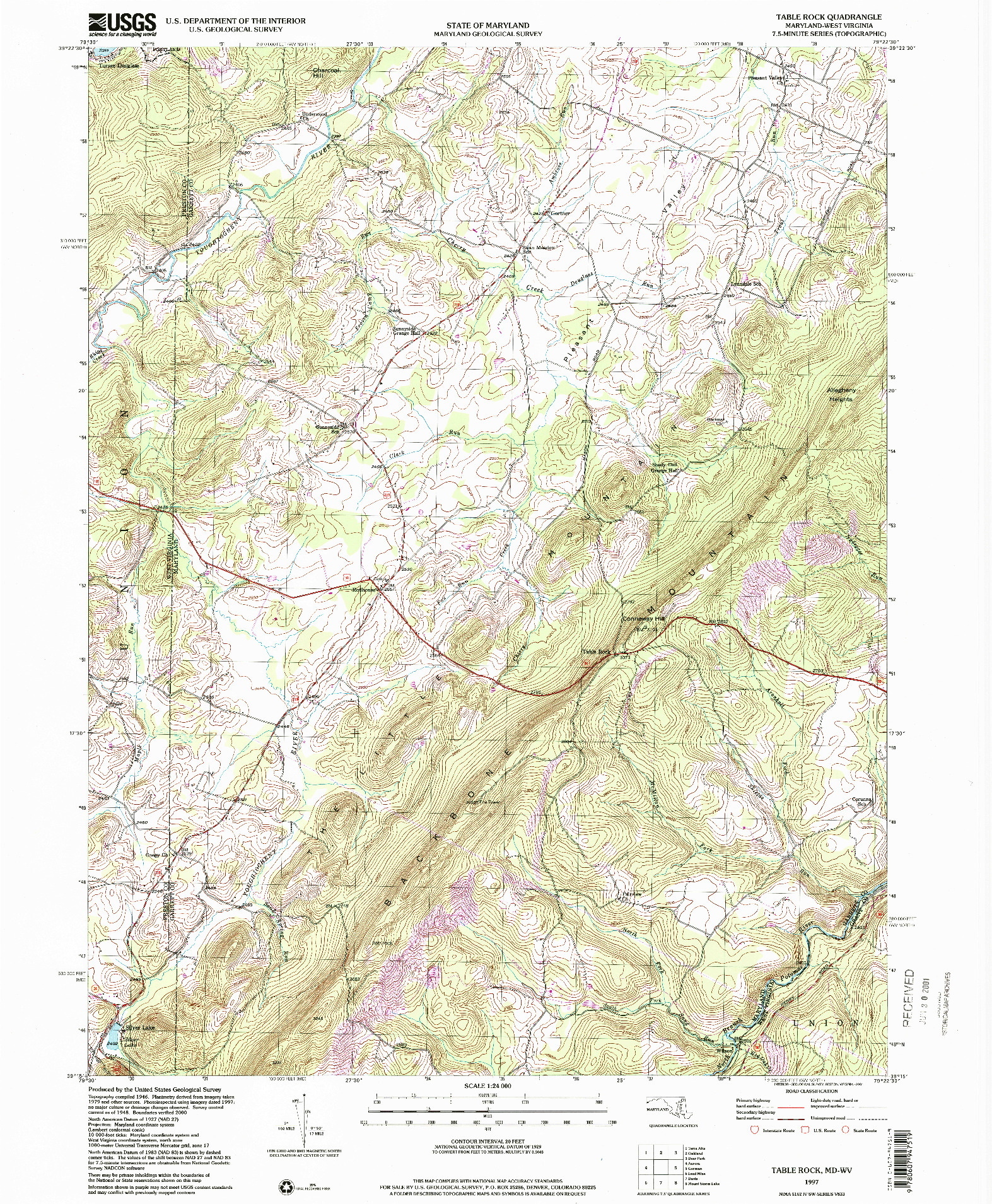 USGS 1:24000-SCALE QUADRANGLE FOR TABLE ROCK, MD 1997