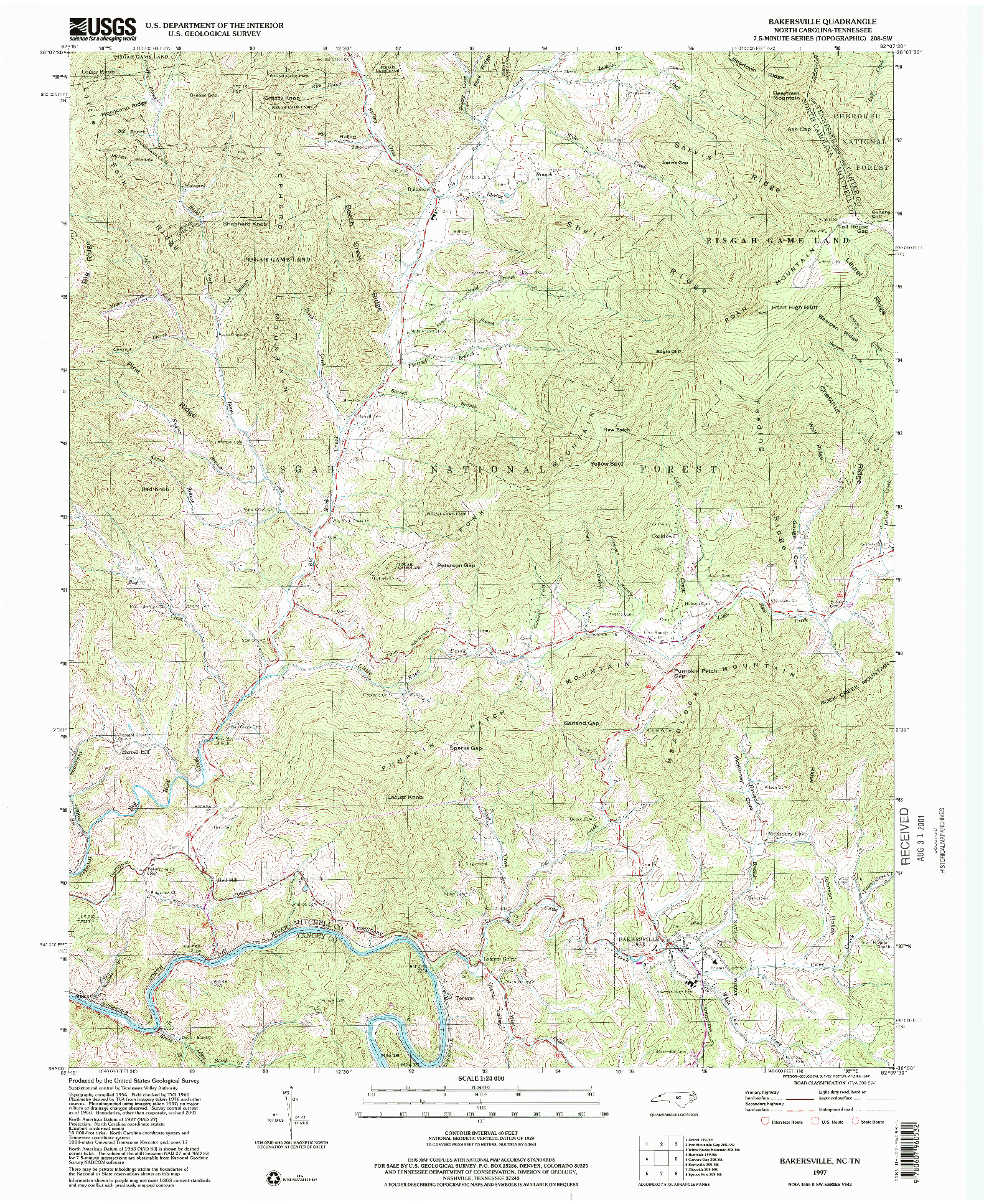 USGS 1:24000-SCALE QUADRANGLE FOR BAKERSVILLE, NC 1997