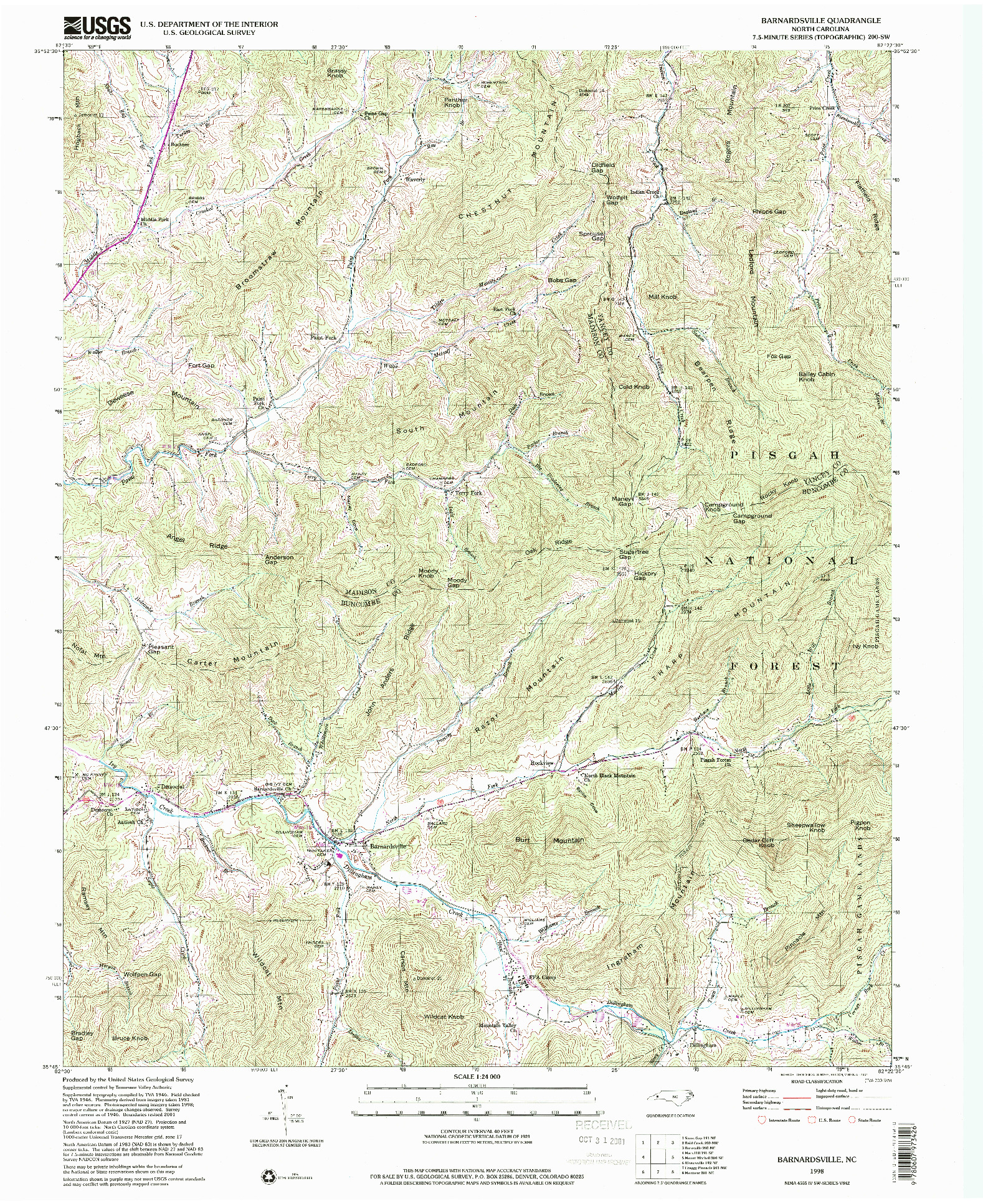 USGS 1:24000-SCALE QUADRANGLE FOR BARNARDSVILLE, NC 1998