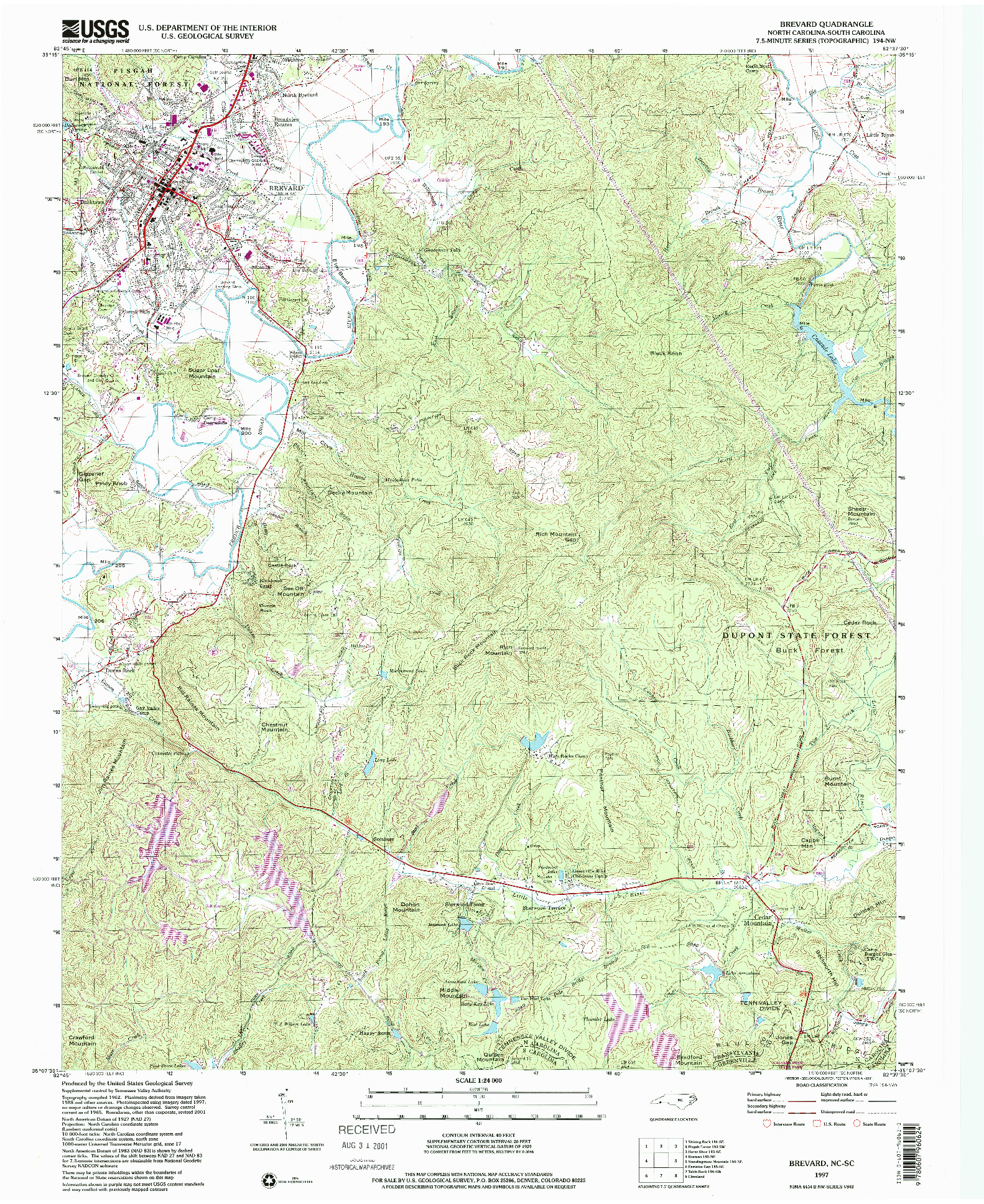 USGS 1:24000-SCALE QUADRANGLE FOR BREVARD, NC 1997
