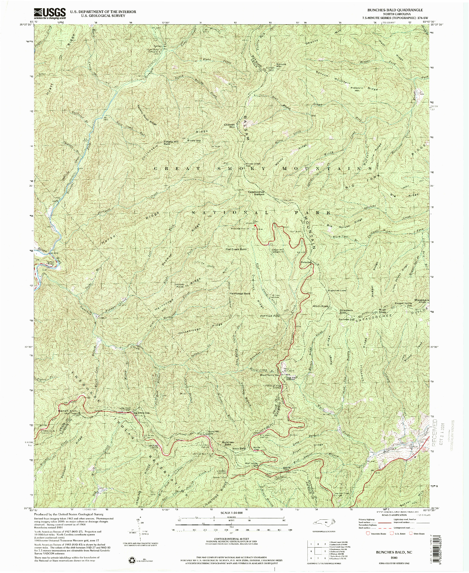USGS 1:24000-SCALE QUADRANGLE FOR BUNCHES BALD, NC 2000