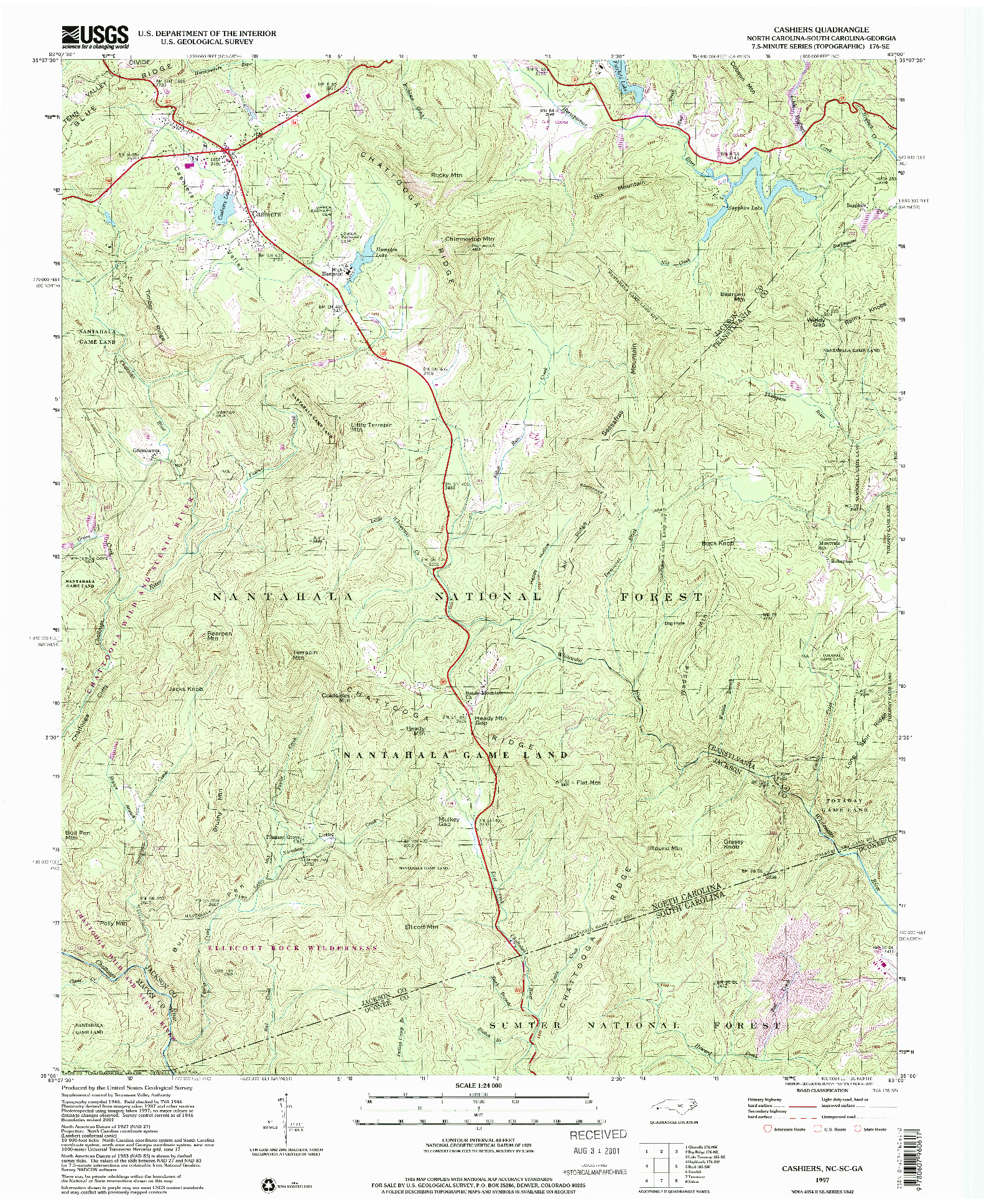 USGS 1:24000-SCALE QUADRANGLE FOR CASHIERS, NC 1997