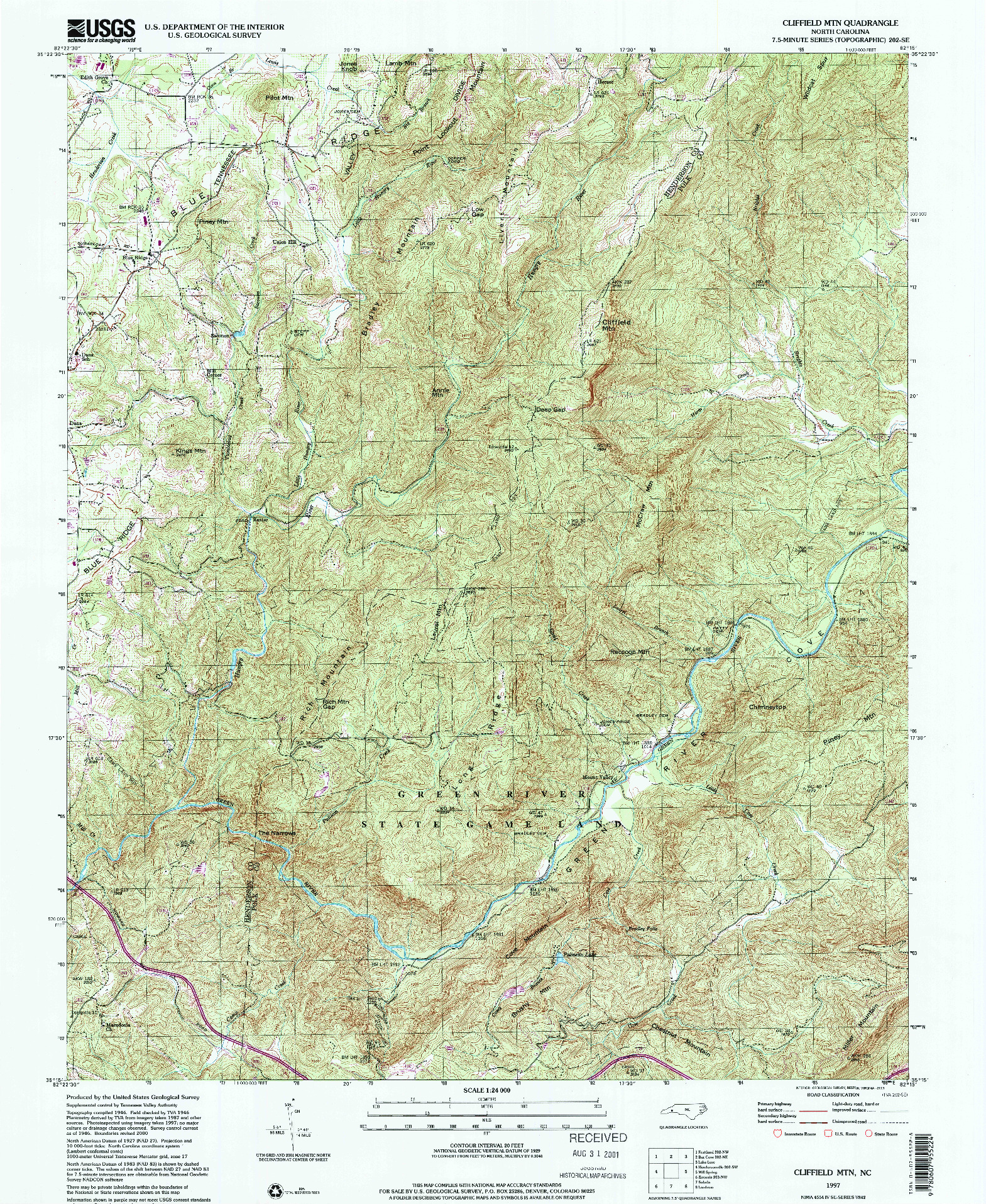 USGS 1:24000-SCALE QUADRANGLE FOR CLIFFIELD MTN., NC 1997