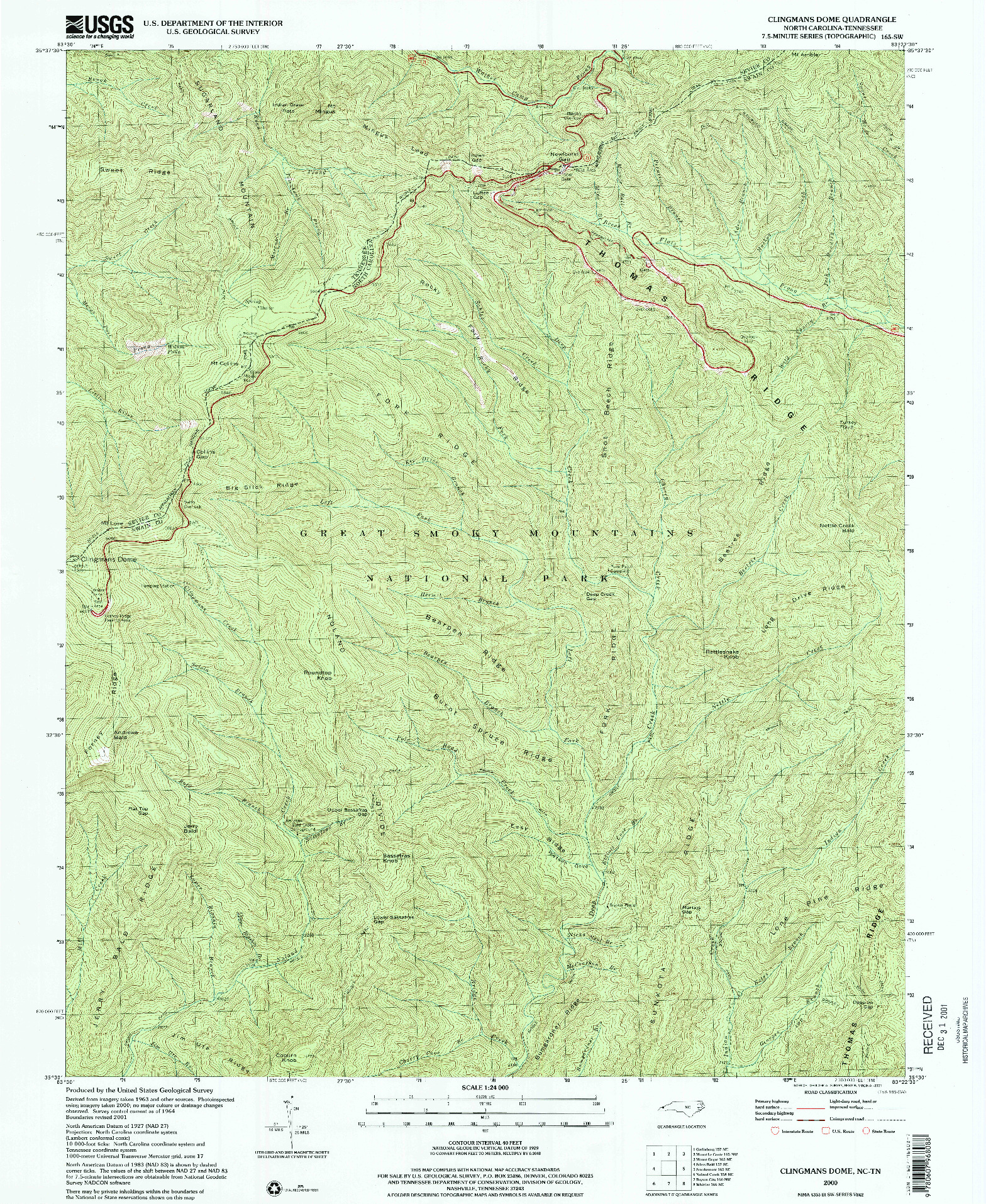 USGS 1:24000-SCALE QUADRANGLE FOR CLINGMANS DOME, NC 2000