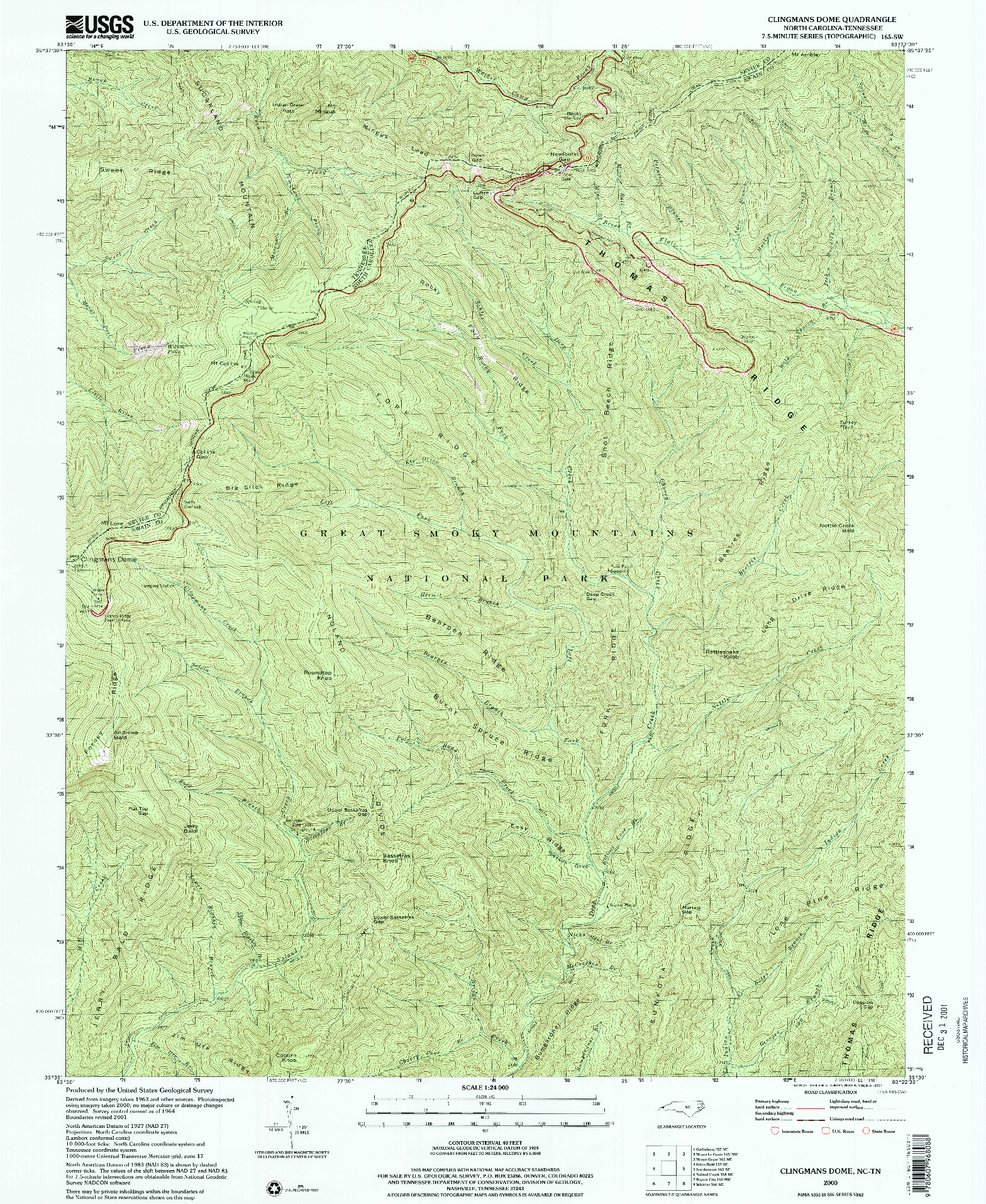 USGS 1:24000-SCALE QUADRANGLE FOR CLINGMANS DOME, NC 2000