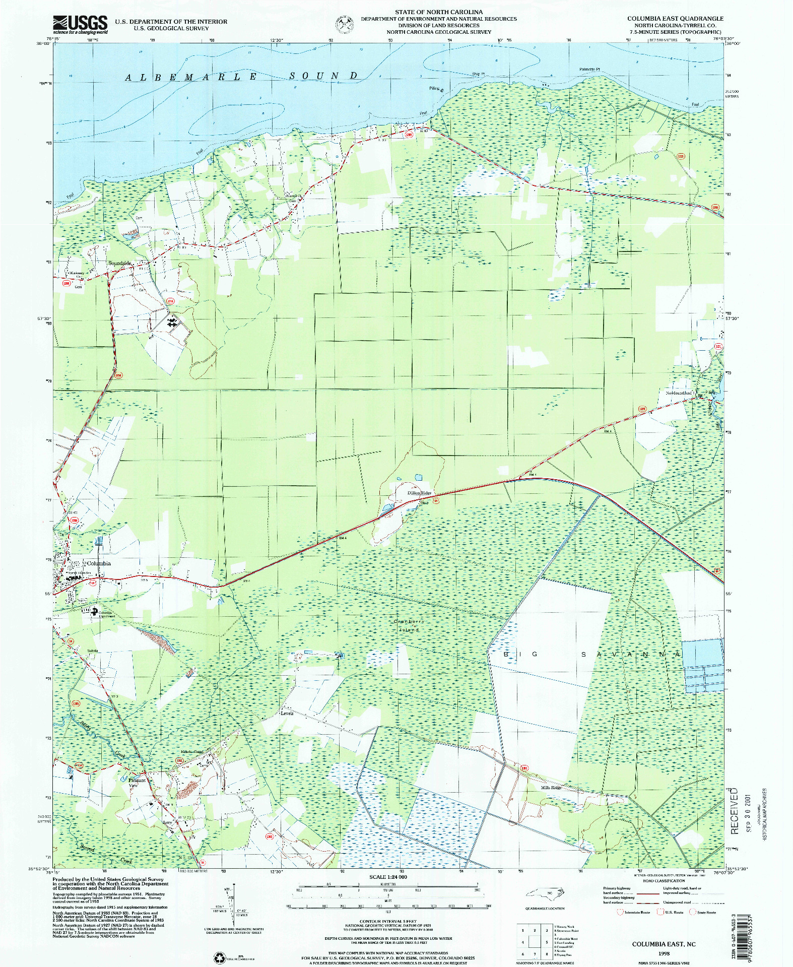 USGS 1:24000-SCALE QUADRANGLE FOR COLUMBIA EAST, NC 1998