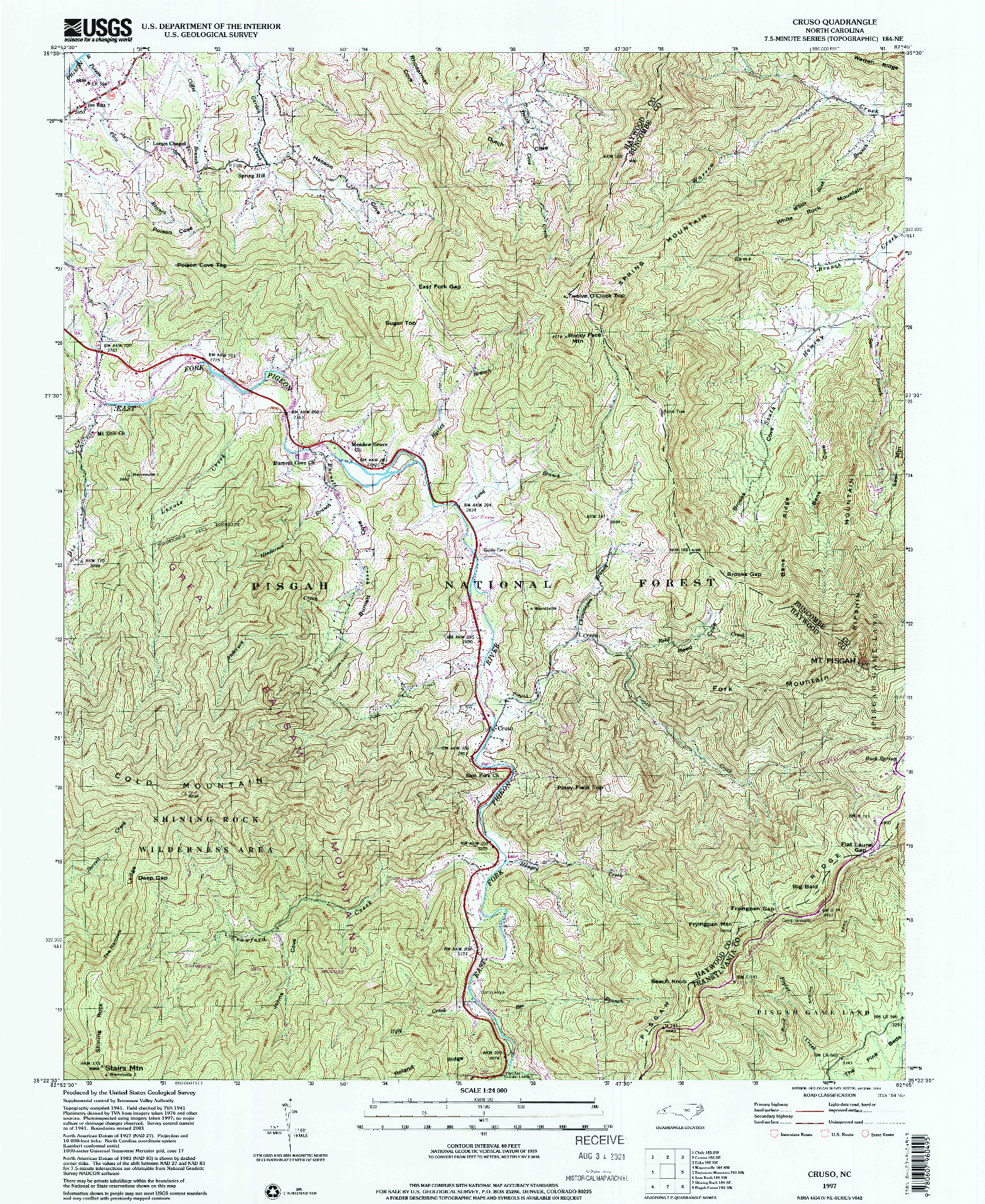 USGS 1:24000-SCALE QUADRANGLE FOR CRUSO, NC 1997