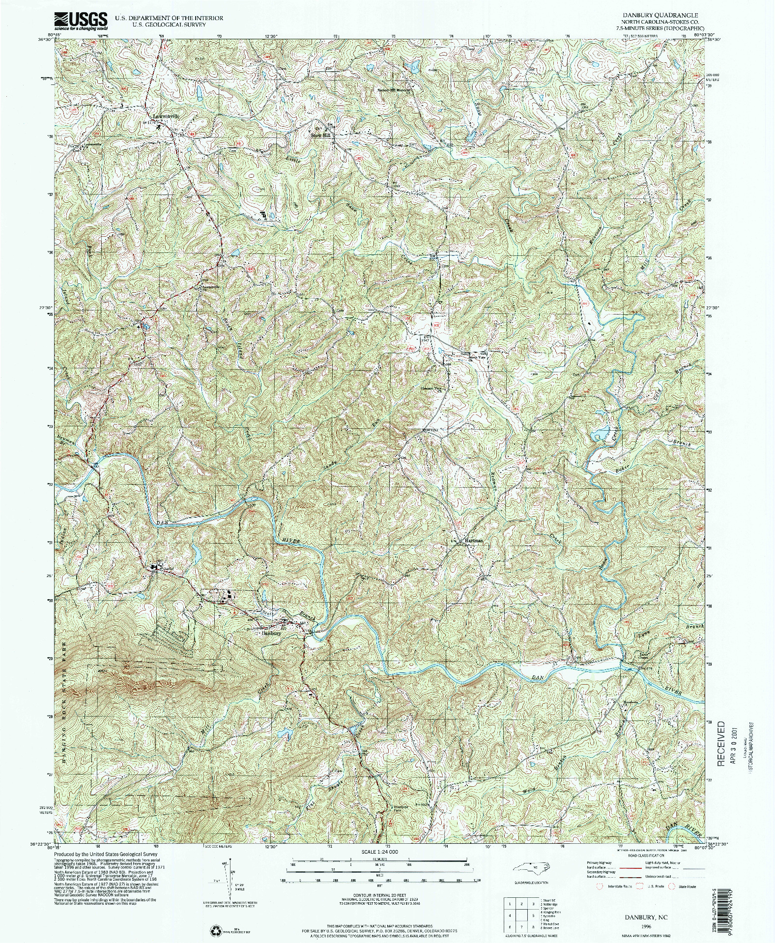 USGS 1:24000-SCALE QUADRANGLE FOR DANBURY, NC 1996