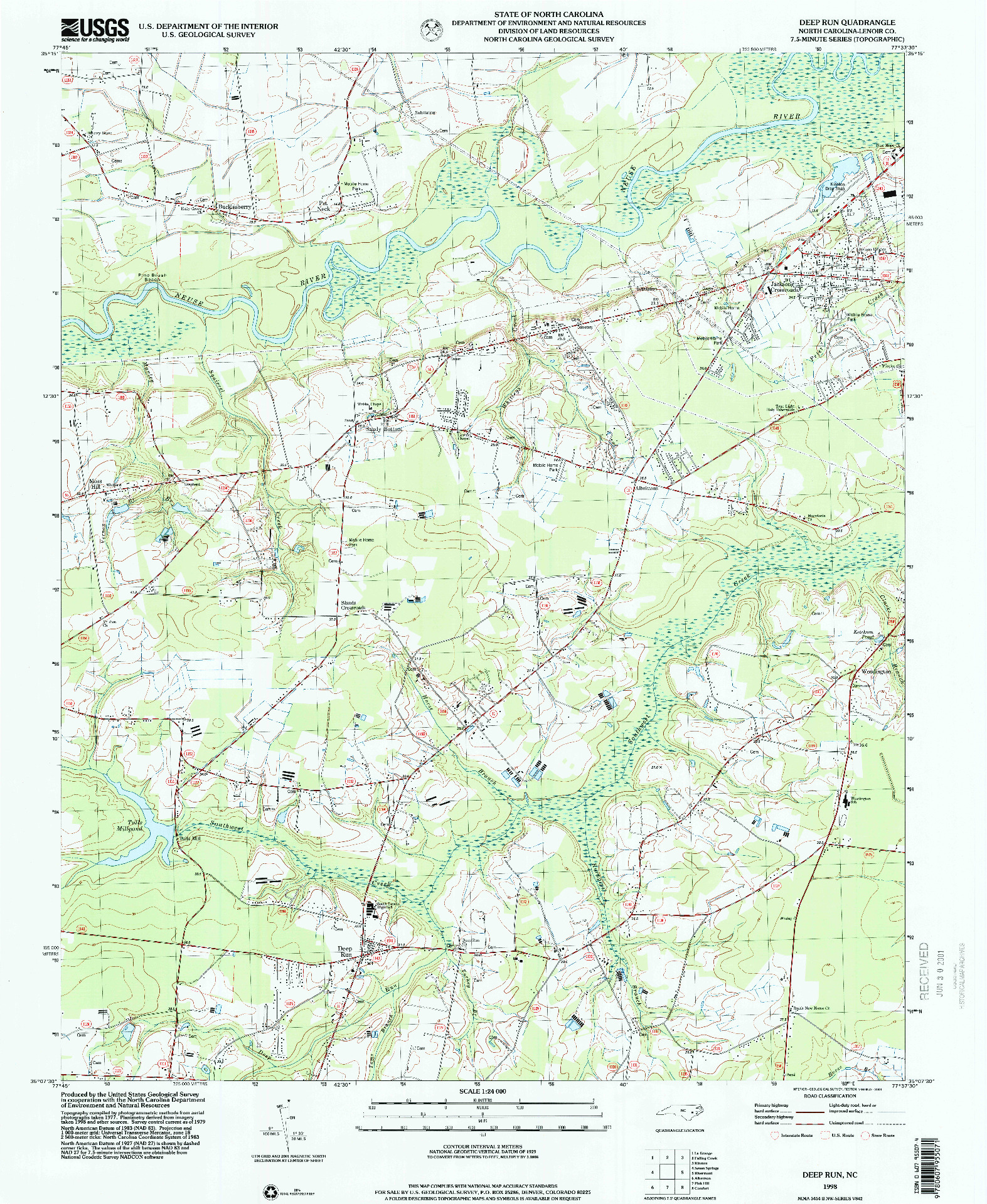 USGS 1:24000-SCALE QUADRANGLE FOR DEEP RUN, NC 1998
