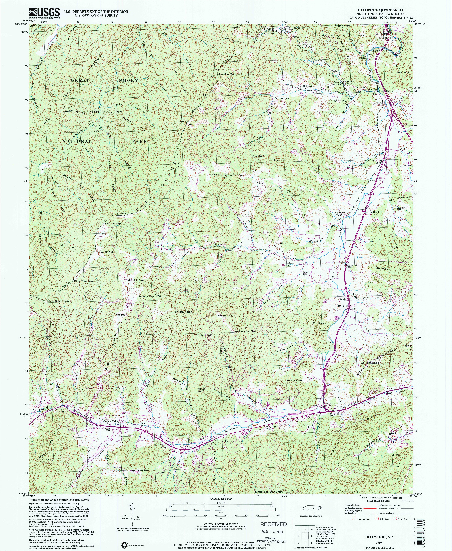 USGS 1:24000-SCALE QUADRANGLE FOR DELLWOOD, NC 1997