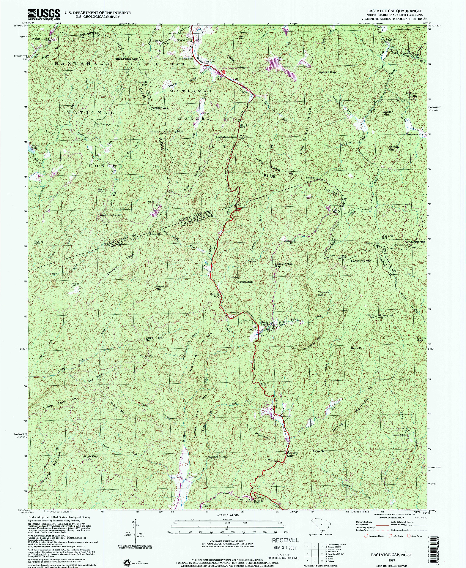 USGS 1:24000-SCALE QUADRANGLE FOR EASTATOE GAP, NC 1997