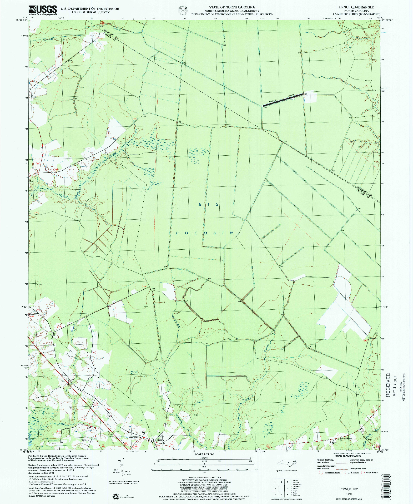 USGS 1:24000-SCALE QUADRANGLE FOR ERNUL, NC 1998