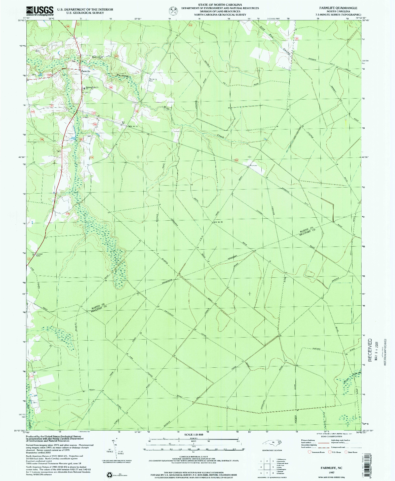 USGS 1:24000-SCALE QUADRANGLE FOR FARMLIFE, NC 1997