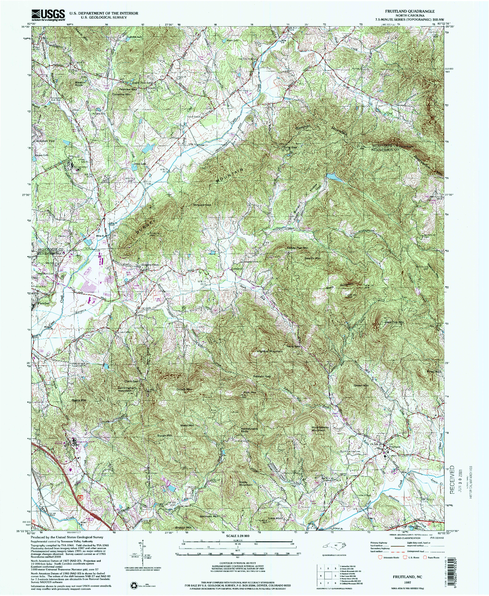 USGS 1:24000-SCALE QUADRANGLE FOR FRUITLAND, NC 1997