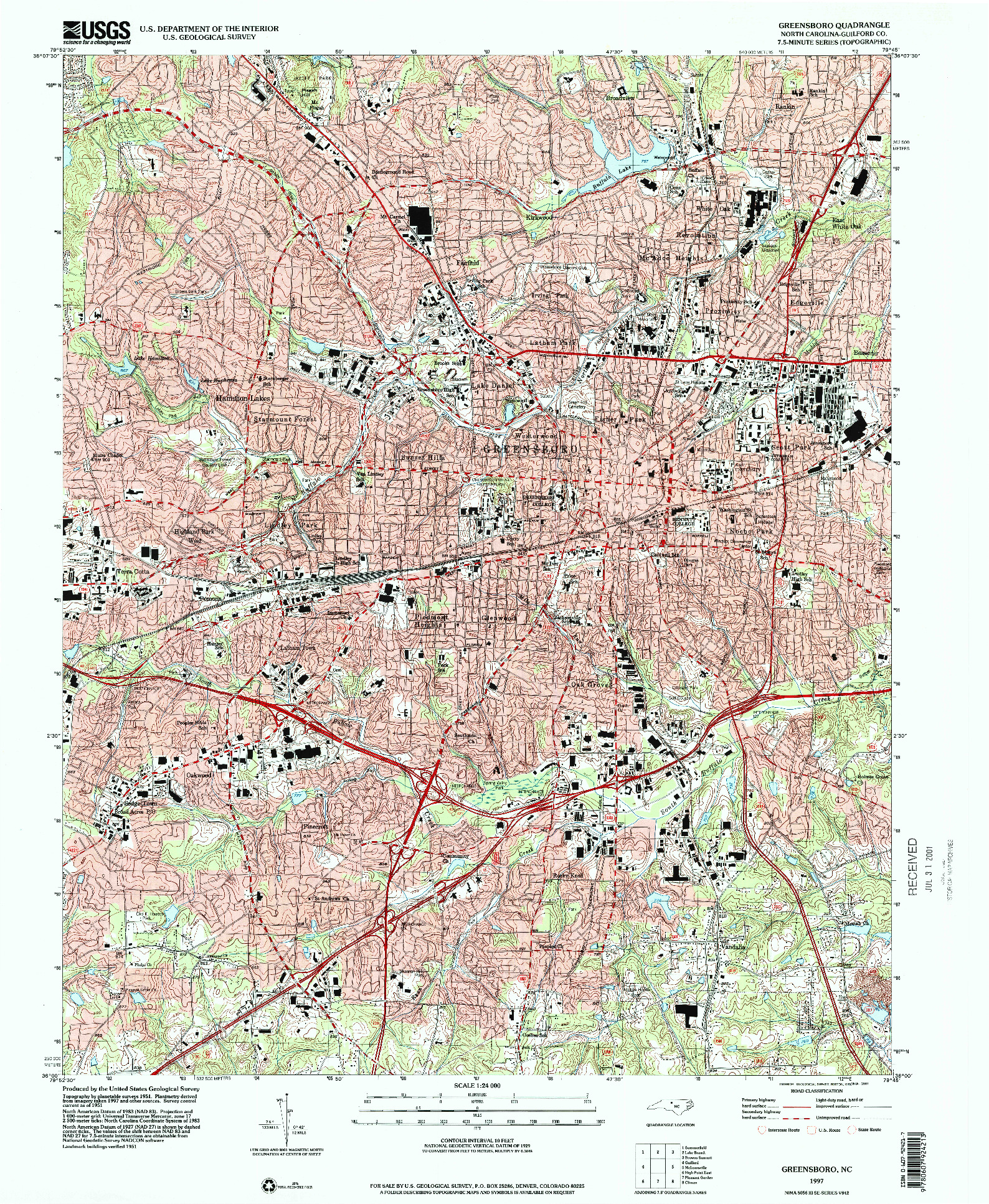 USGS 1:24000-SCALE QUADRANGLE FOR GREENSBORO, NC 1997