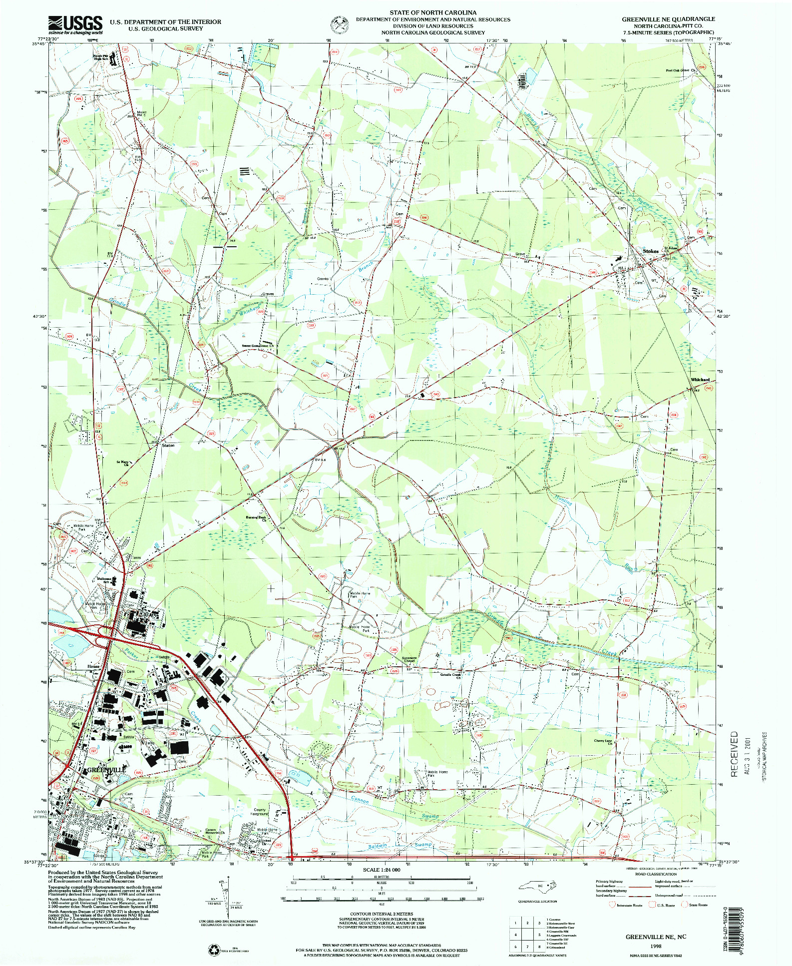 USGS 1:24000-SCALE QUADRANGLE FOR GREENVILLE NE, NC 1998