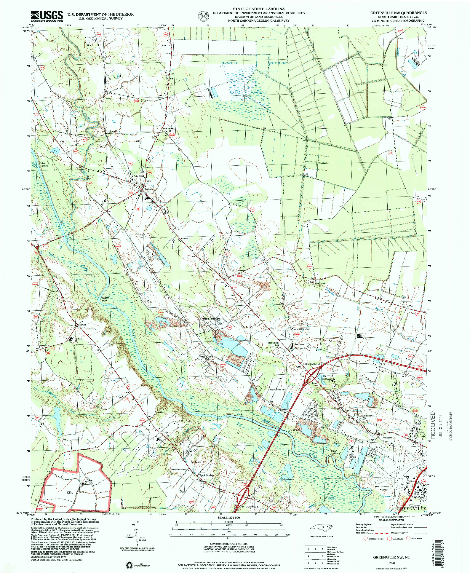 USGS 1:24000-SCALE QUADRANGLE FOR GREENVILLE NW, NC 1998