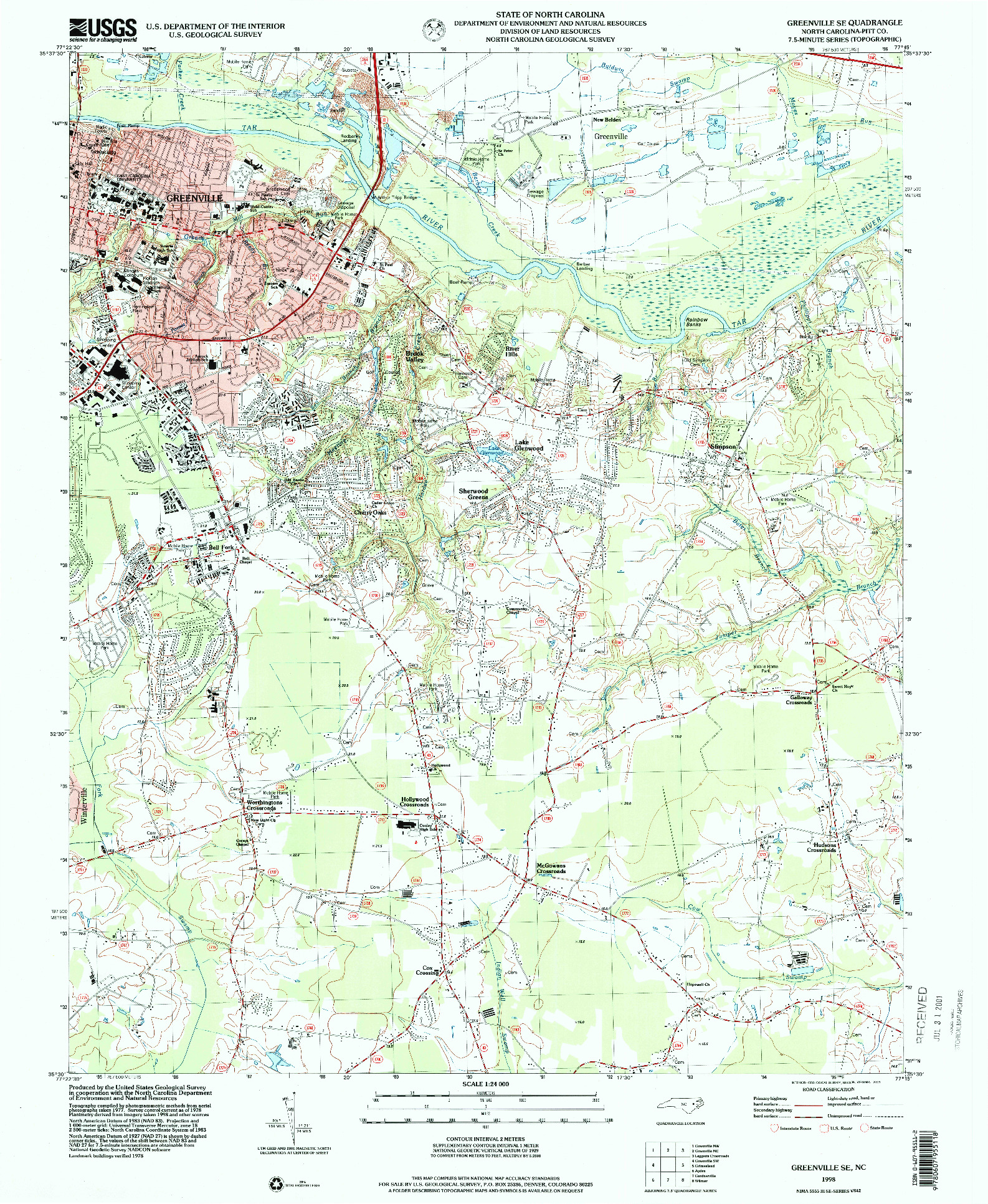 USGS 1:24000-SCALE QUADRANGLE FOR GREENVILLE SE, NC 1998