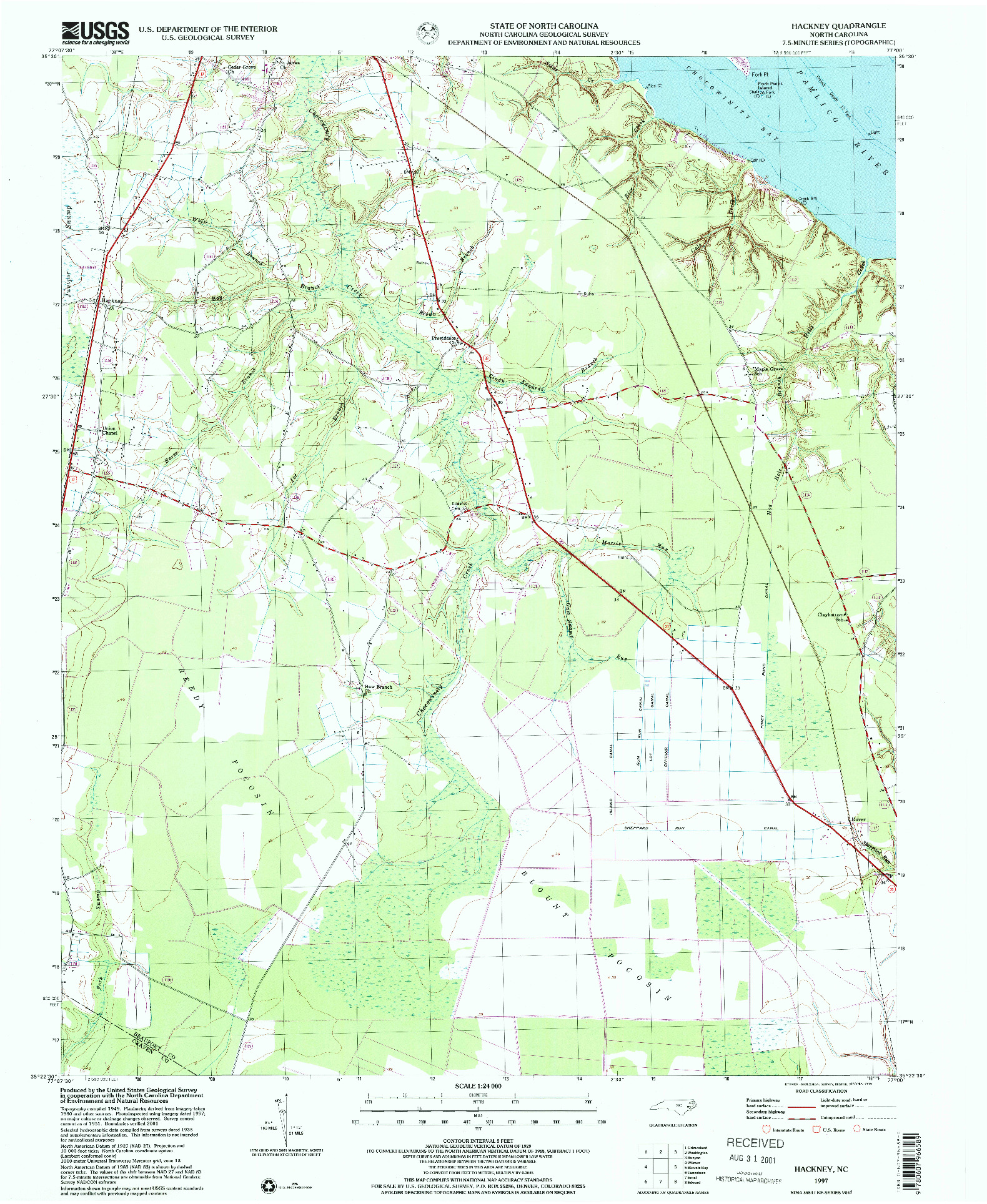 USGS 1:24000-SCALE QUADRANGLE FOR HACKNEY, NC 1997
