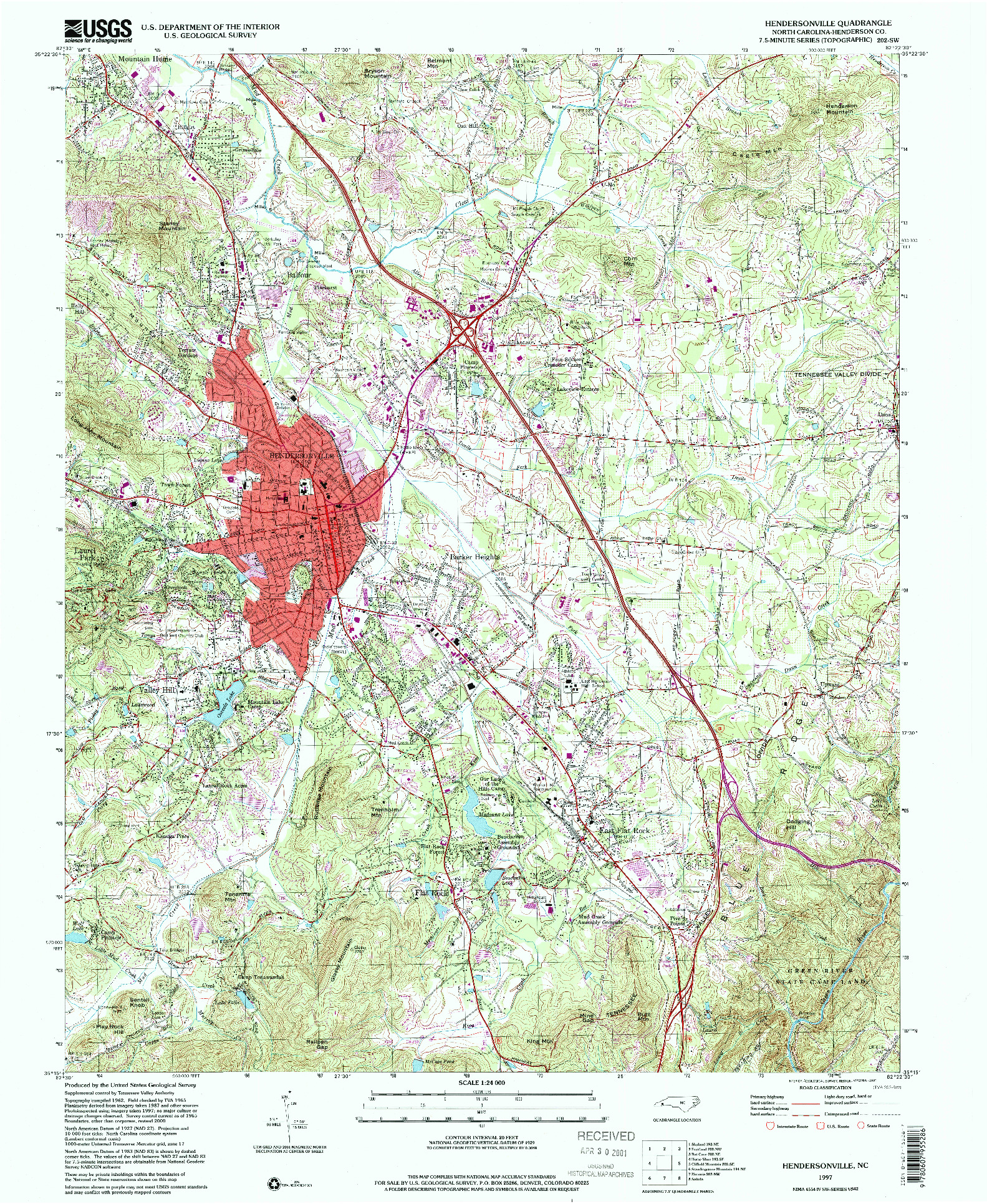 USGS 1:24000-SCALE QUADRANGLE FOR HENDERSONVILLE, NC 1997