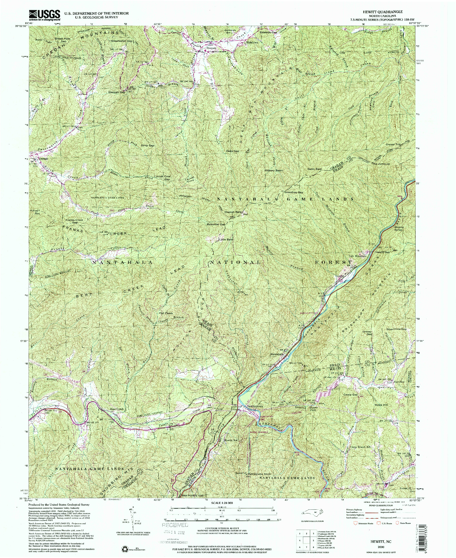 USGS 1:24000-SCALE QUADRANGLE FOR HEWITT, NC 2000