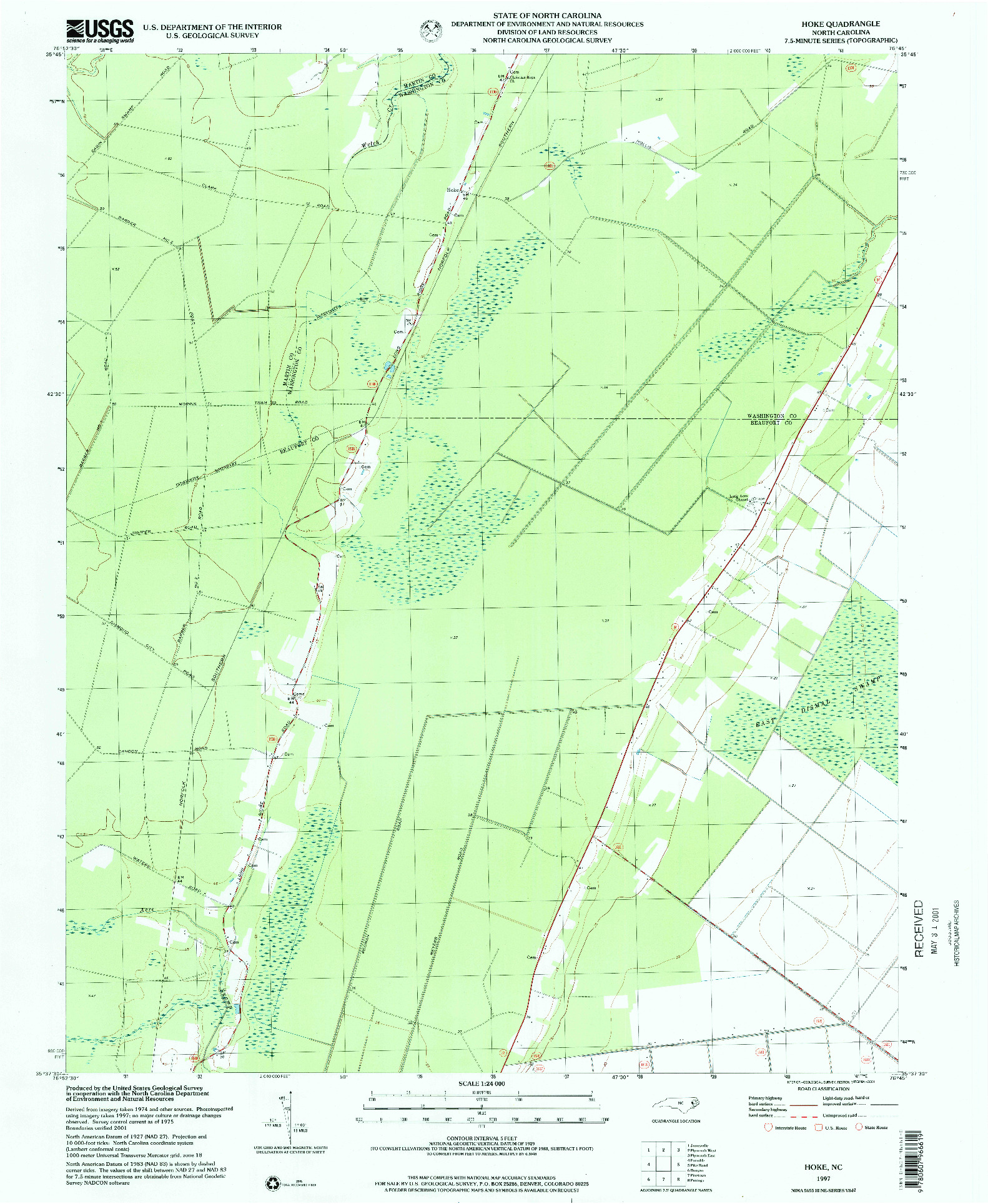 USGS 1:24000-SCALE QUADRANGLE FOR HOKE, NC 1997