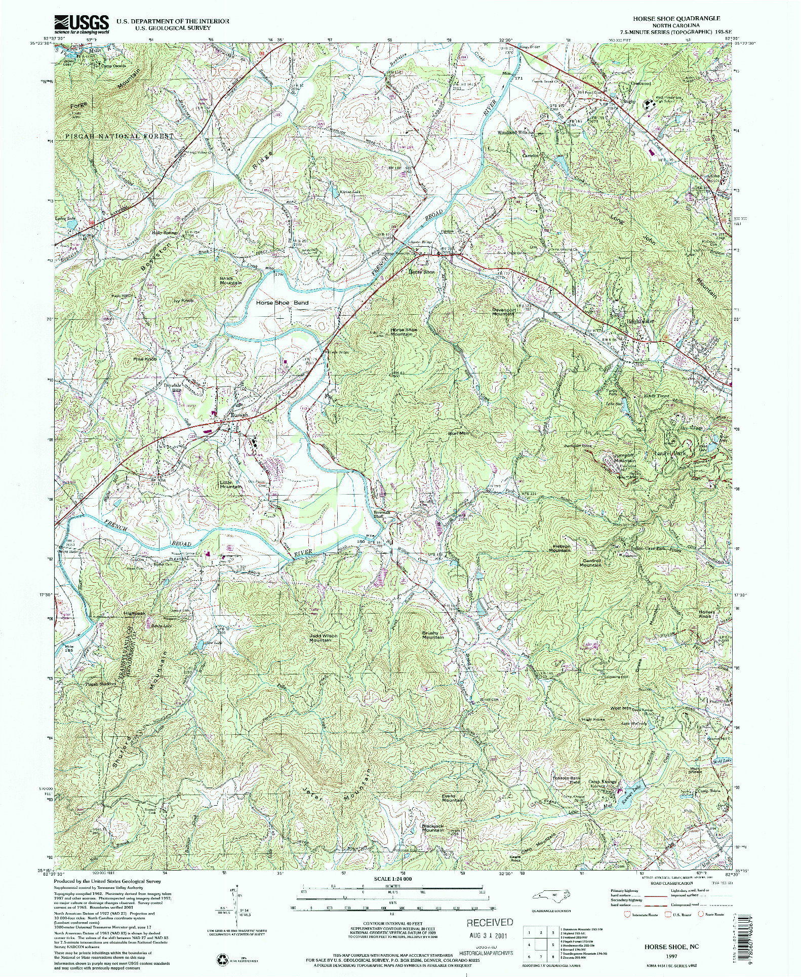 USGS 1:24000-SCALE QUADRANGLE FOR HORSE SHOE, NC 1997